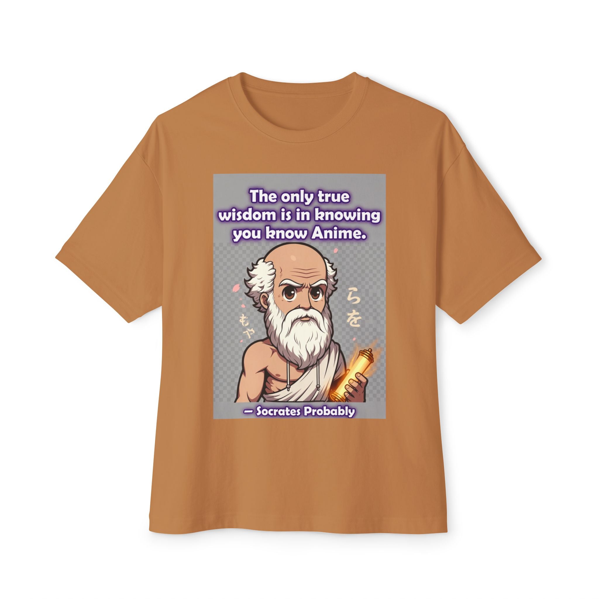 Ancient Philosopher Cartoon Saying "The only true wisdom is in knowing you know Anime" T-Shirt