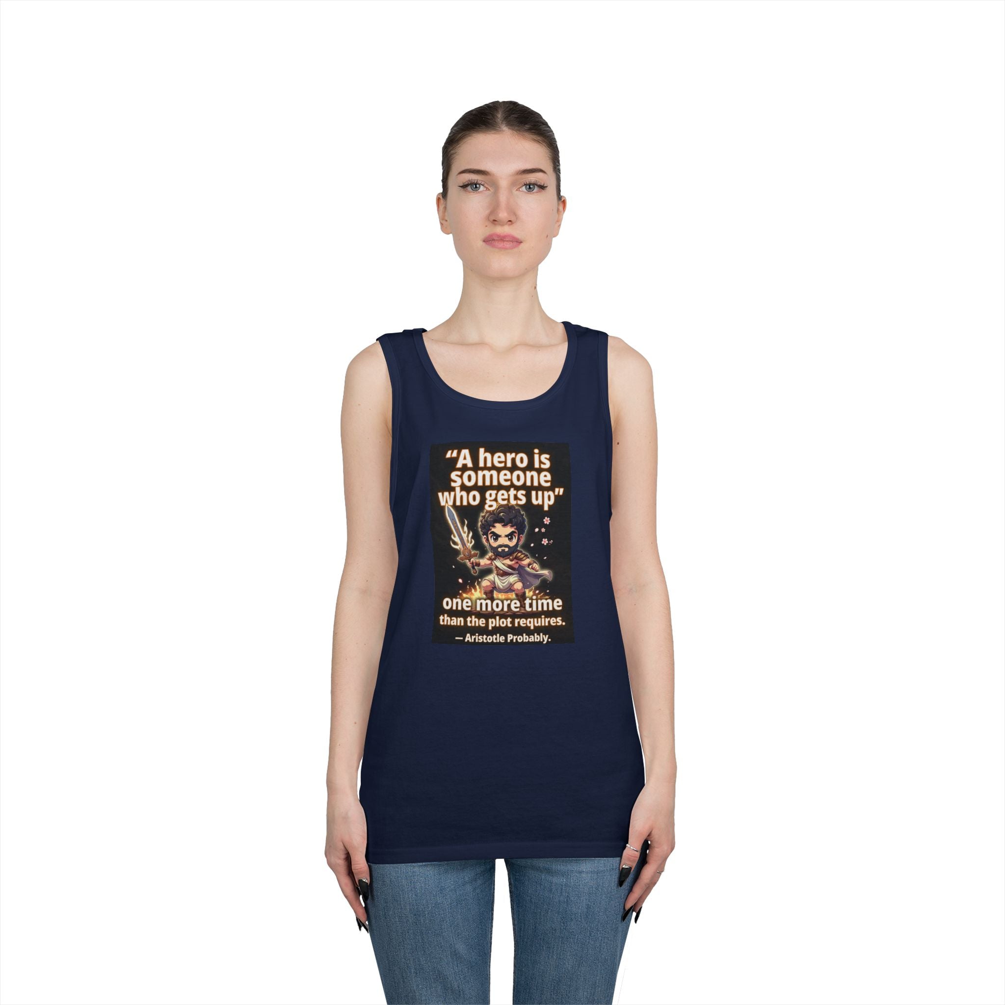 Hero Quote Tank Top — "A hero is someone who gets up" Inspirational Graphic Tank