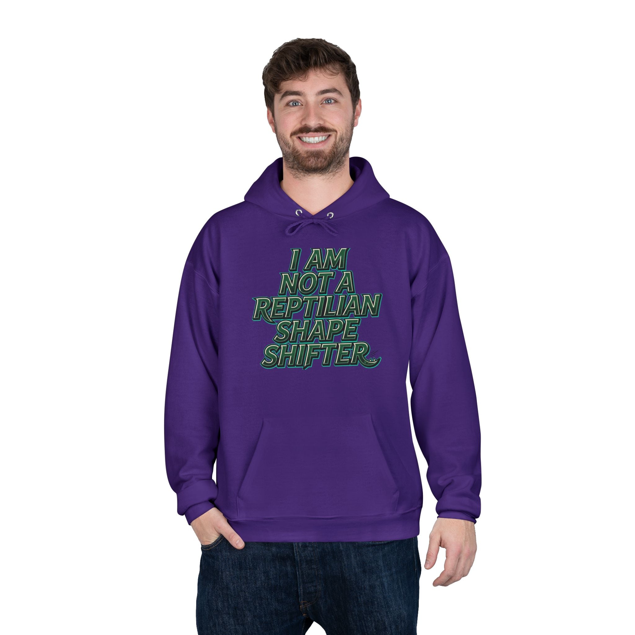 I Am Not A Reptilian Shape Shifter Hoodie – Statement Graphic Pullover