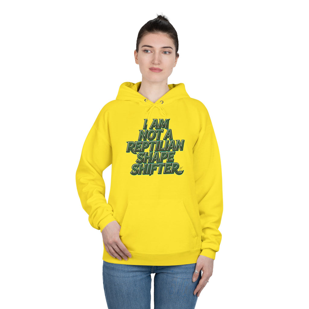 I Am Not A Reptilian Shape Shifter Hoodie – Statement Graphic Pullover