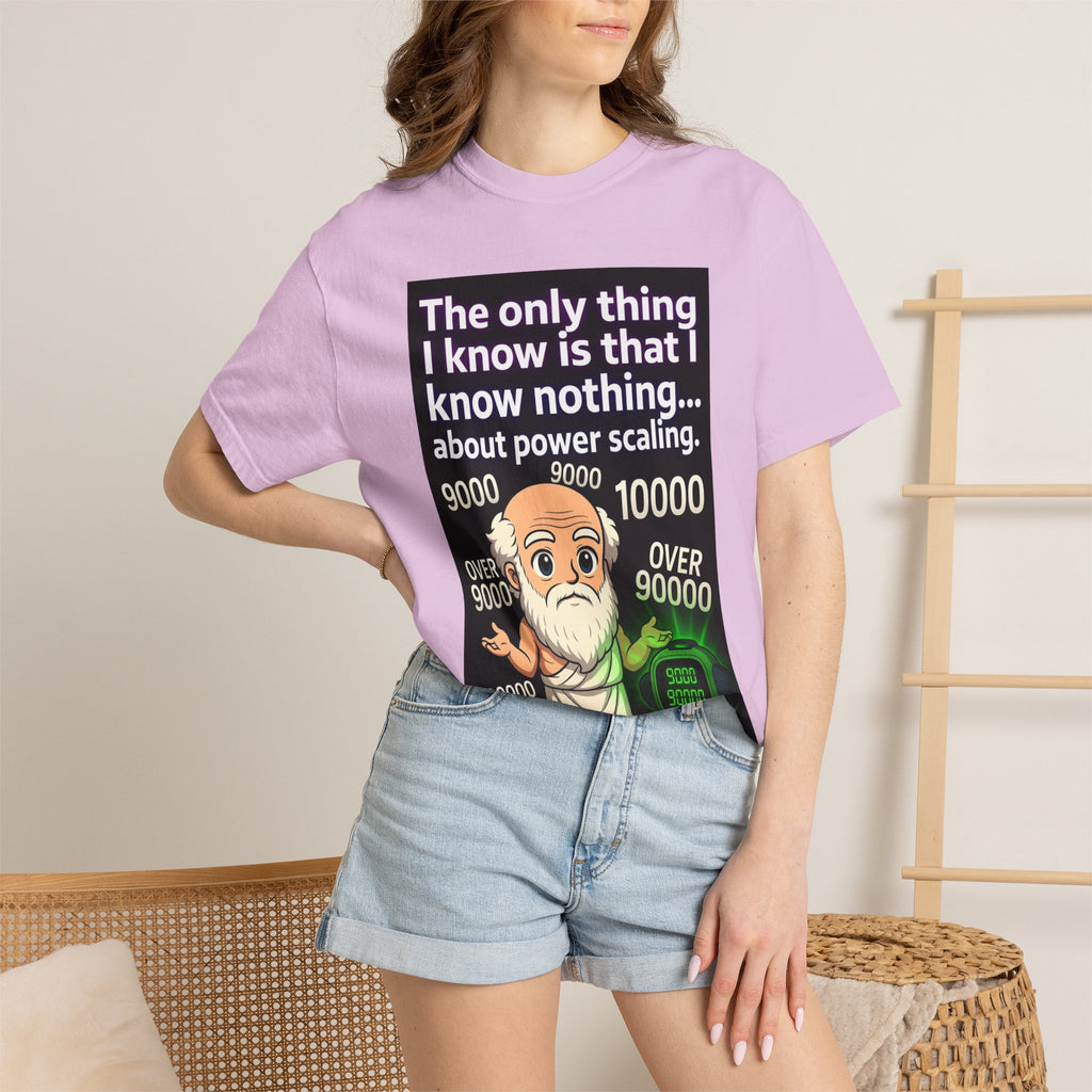 T‑Shirt — "The only thing I know is that I know nothing... about power scaling" Socrates Meme Tee