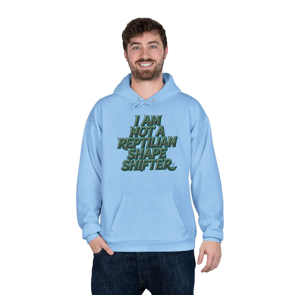 I Am Not A Reptilian Shape Shifter Hoodie – Statement Graphic Pullover