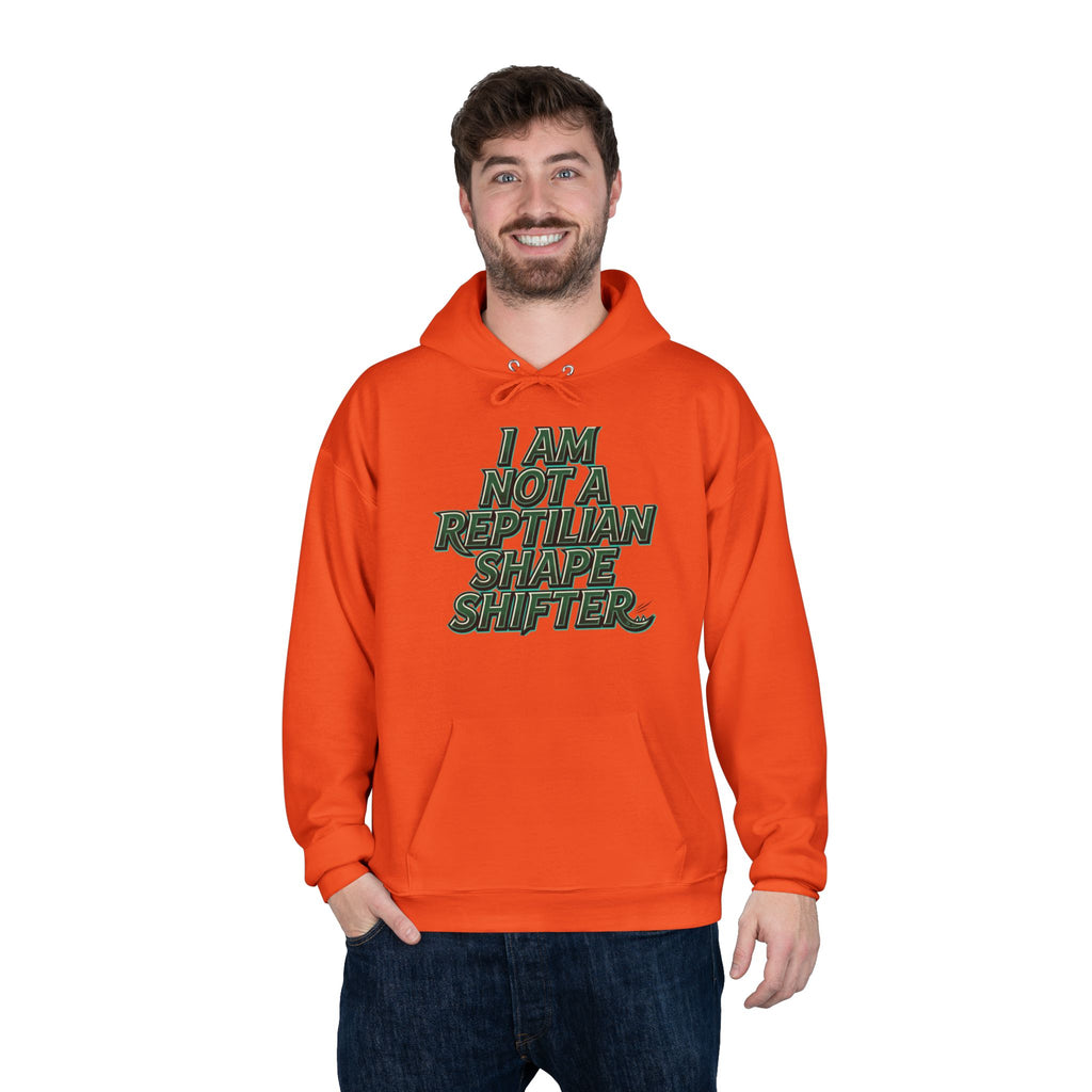 I Am Not A Reptilian Shape Shifter Hoodie – Statement Graphic Pullover