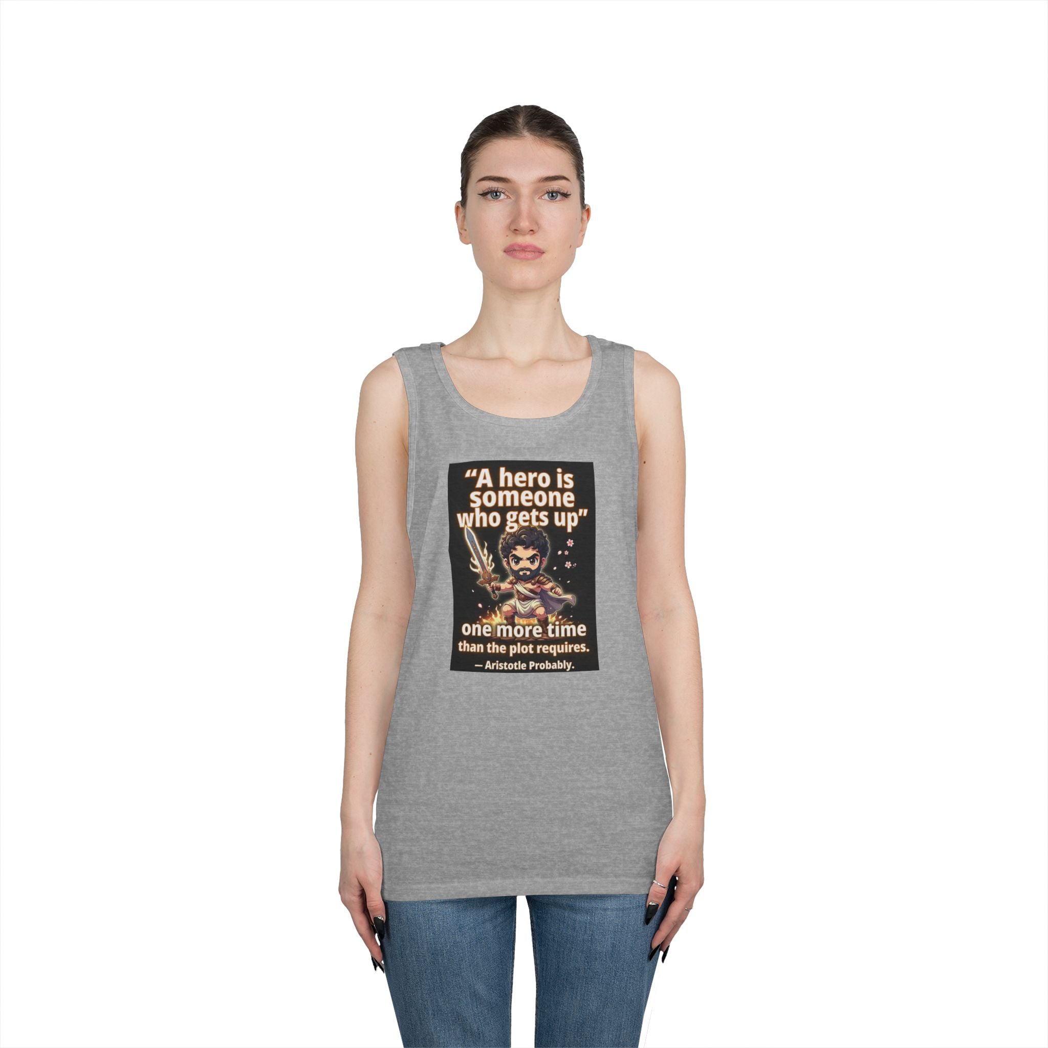 Hero Quote Tank Top — "A hero is someone who gets up" Inspirational Graphic Tank