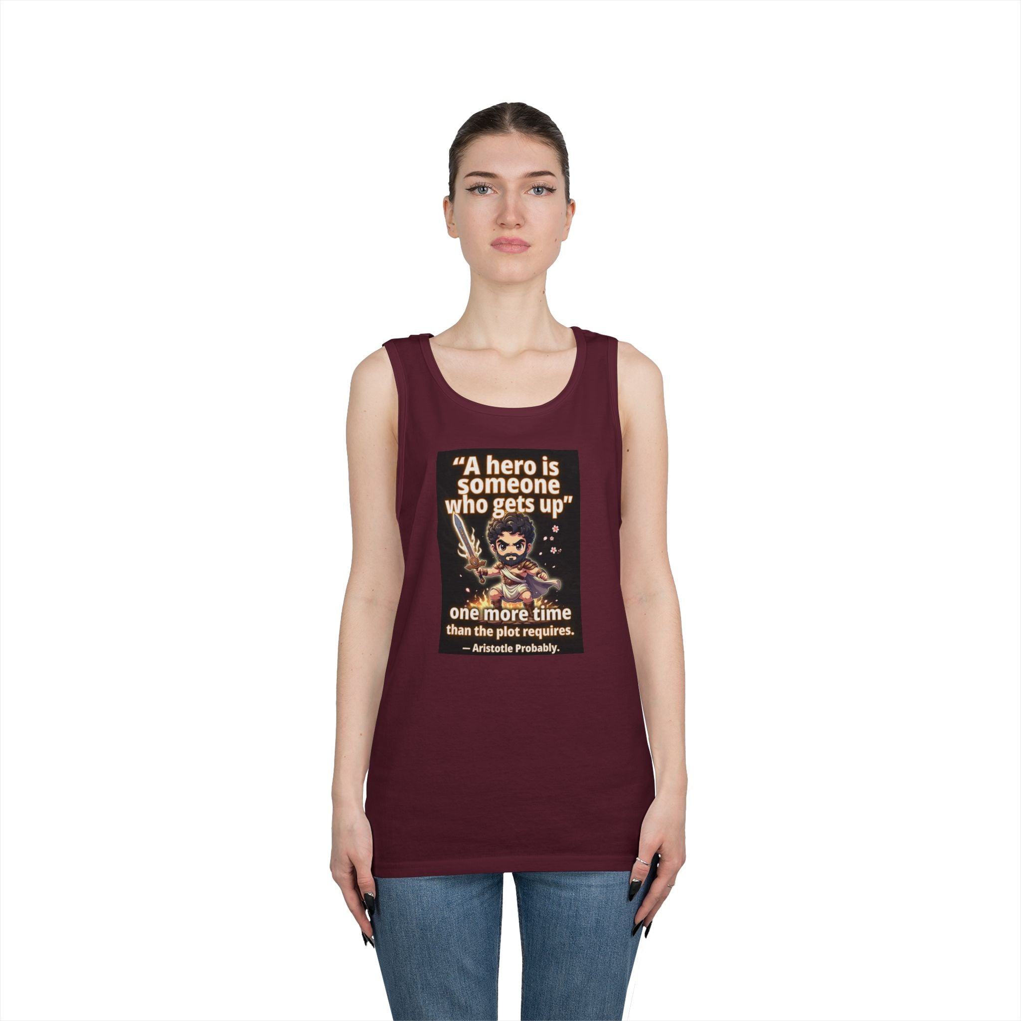 Hero Quote Tank Top — "A hero is someone who gets up" Inspirational Graphic Tank