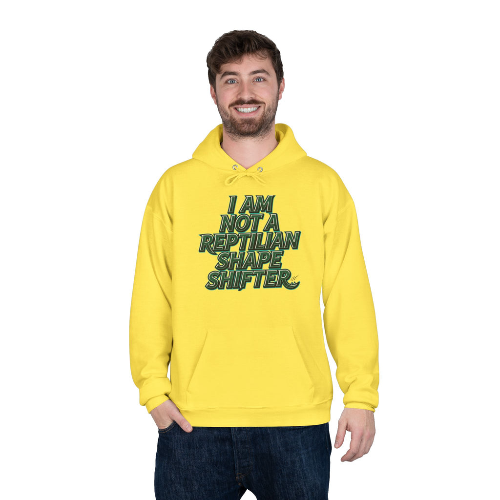 I Am Not A Reptilian Shape Shifter Hoodie – Statement Graphic Pullover