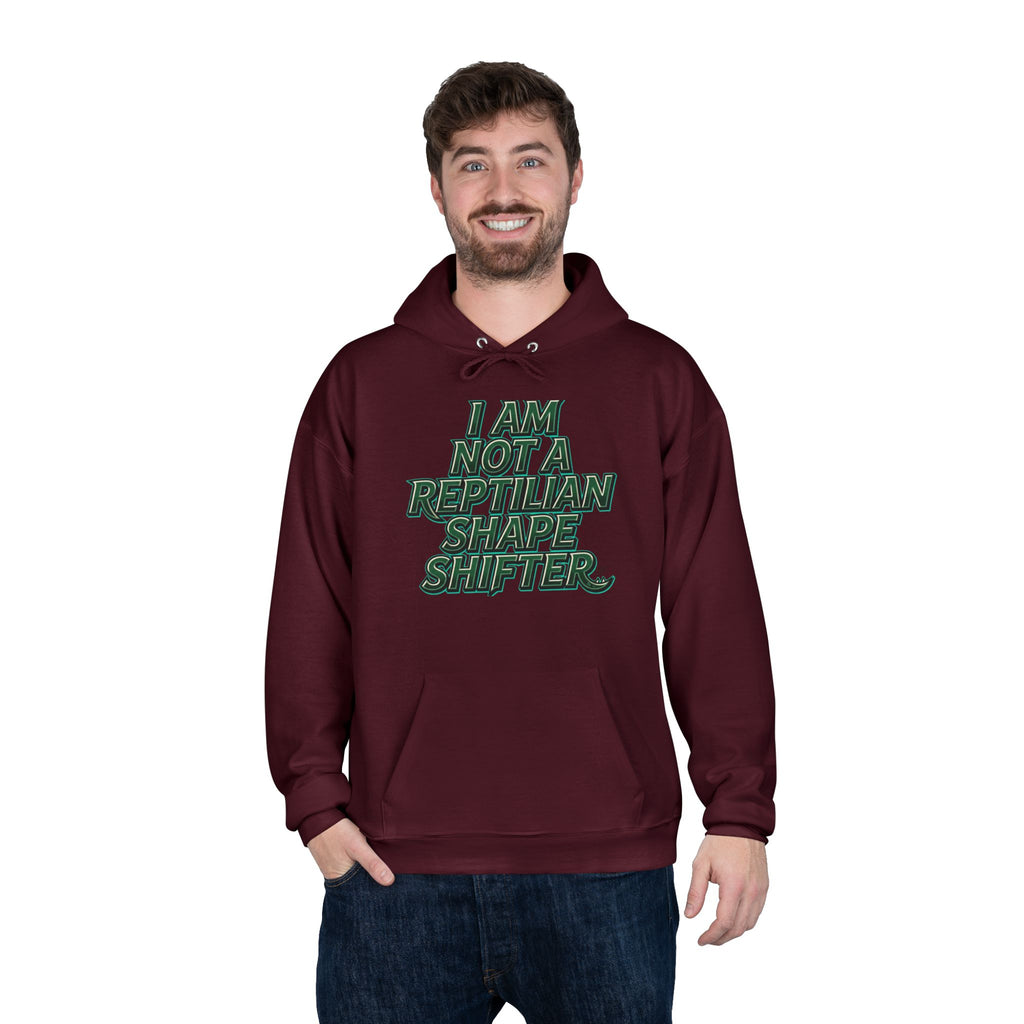 I Am Not A Reptilian Shape Shifter Hoodie – Statement Graphic Pullover