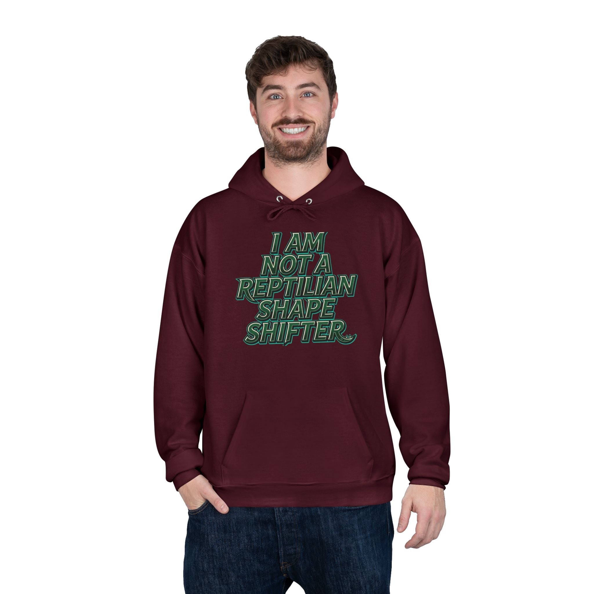I Am Not A Reptilian Shape Shifter Hoodie – Statement Graphic Pullover