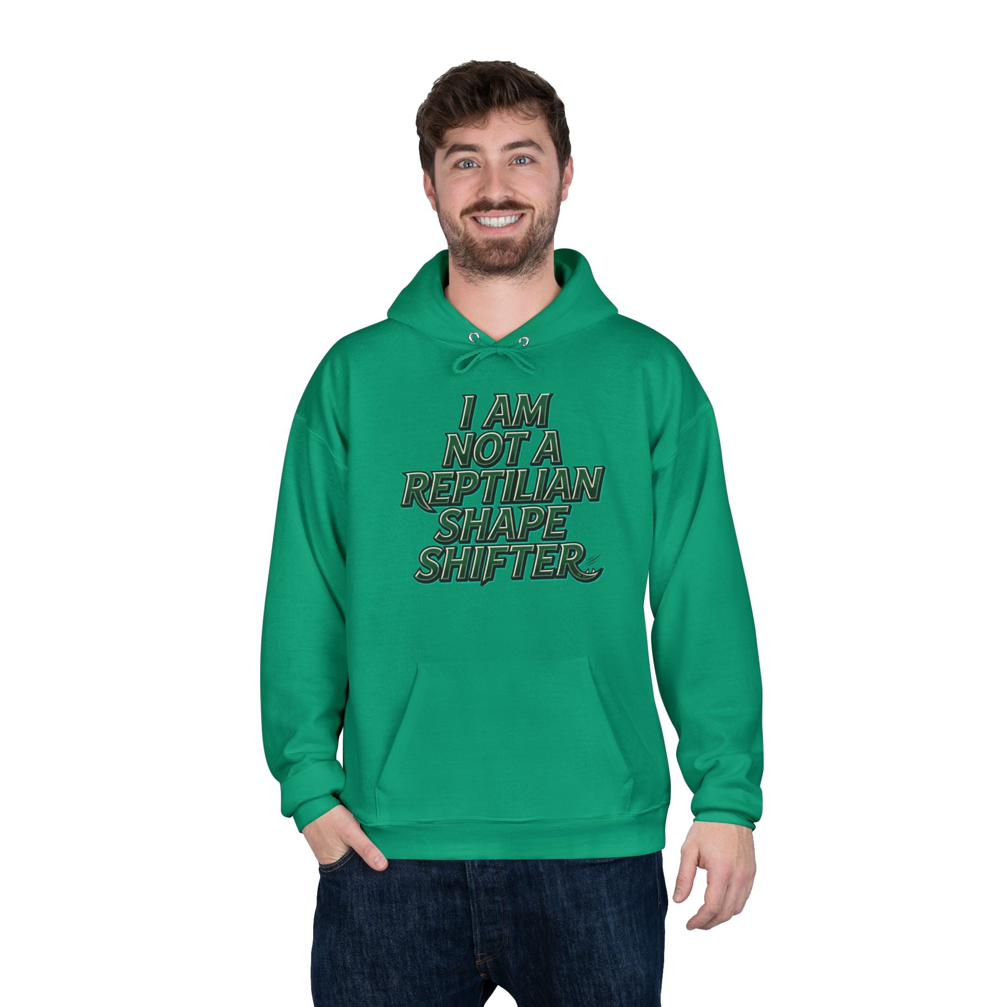 I Am Not A Reptilian Shape Shifter Hoodie – Statement Graphic Pullover