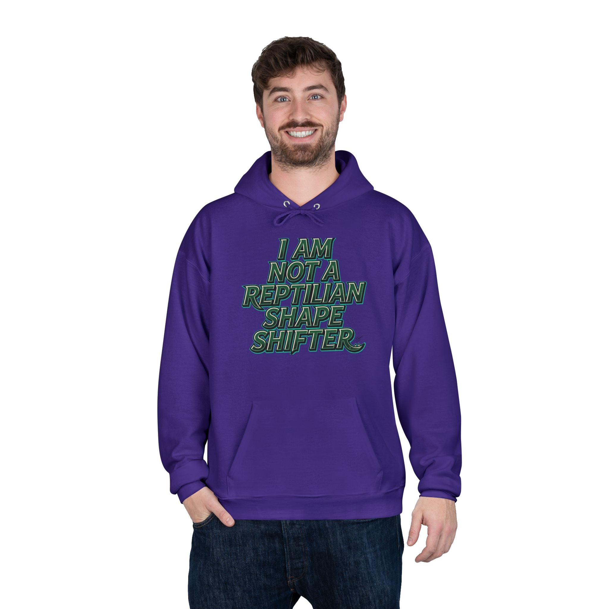 I Am Not A Reptilian Shape Shifter Hoodie – Statement Graphic Pullover
