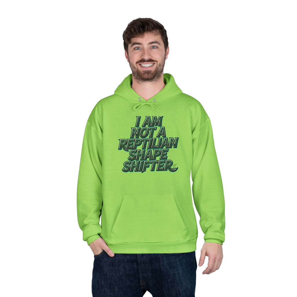 I Am Not A Reptilian Shape Shifter Hoodie – Statement Graphic Pullover