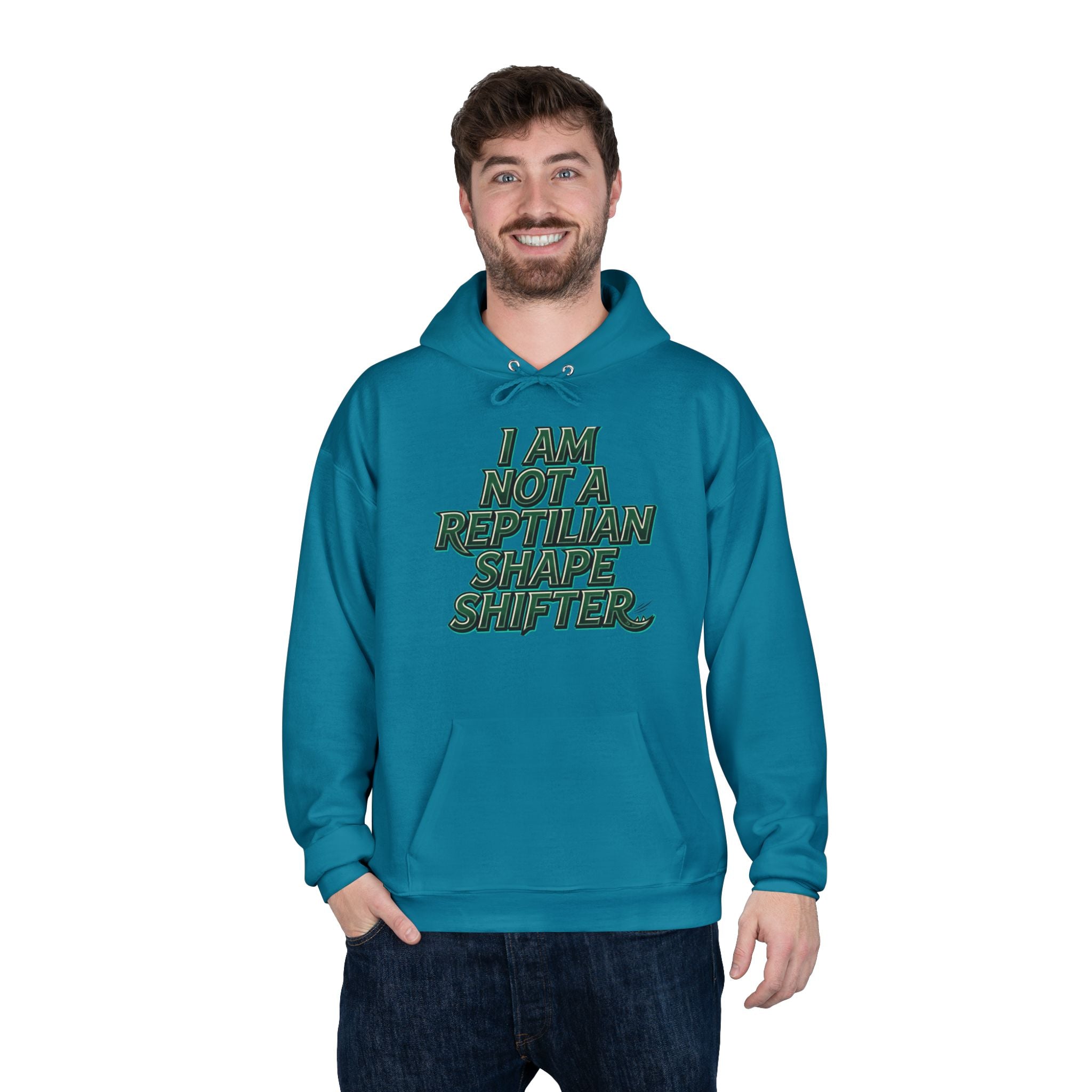 I Am Not A Reptilian Shape Shifter Hoodie – Statement Graphic Pullover