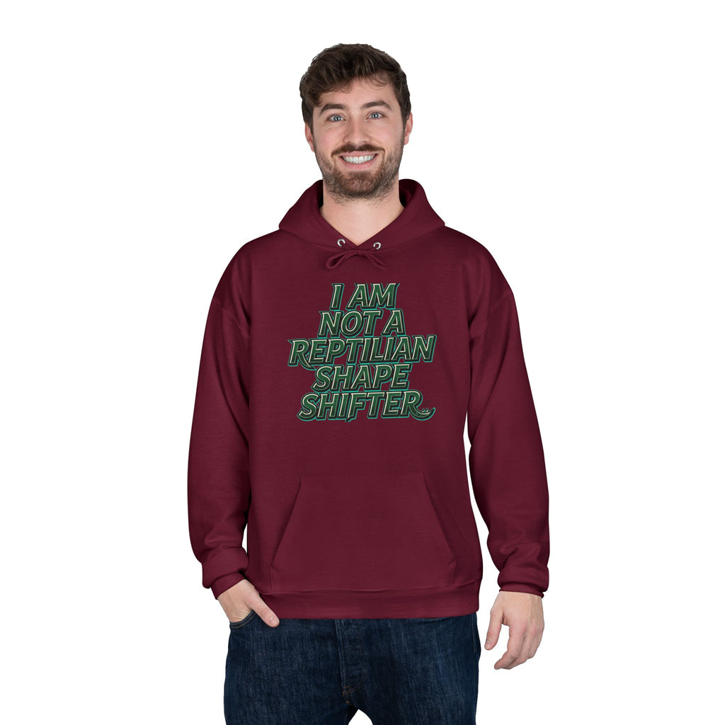 I Am Not A Reptilian Shape Shifter Hoodie – Statement Graphic Pullover