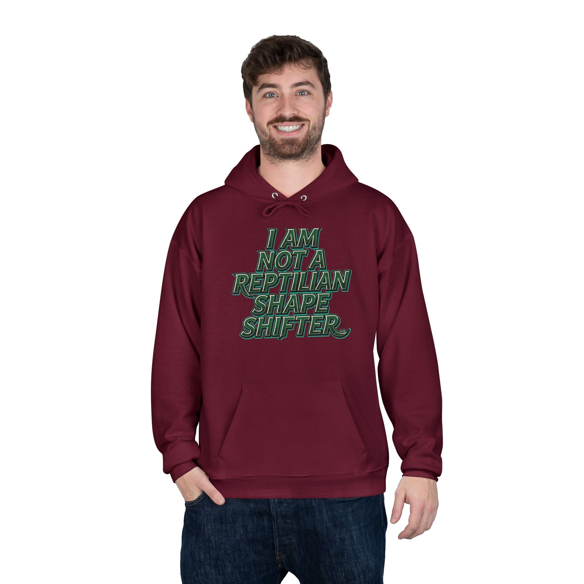 I Am Not A Reptilian Shape Shifter Hoodie – Statement Graphic Pullover