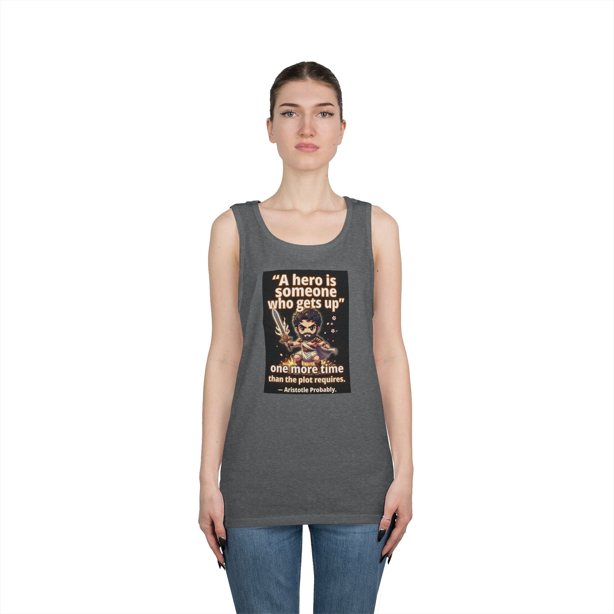 Hero Quote Tank Top — "A hero is someone who gets up" Inspirational Graphic Tank