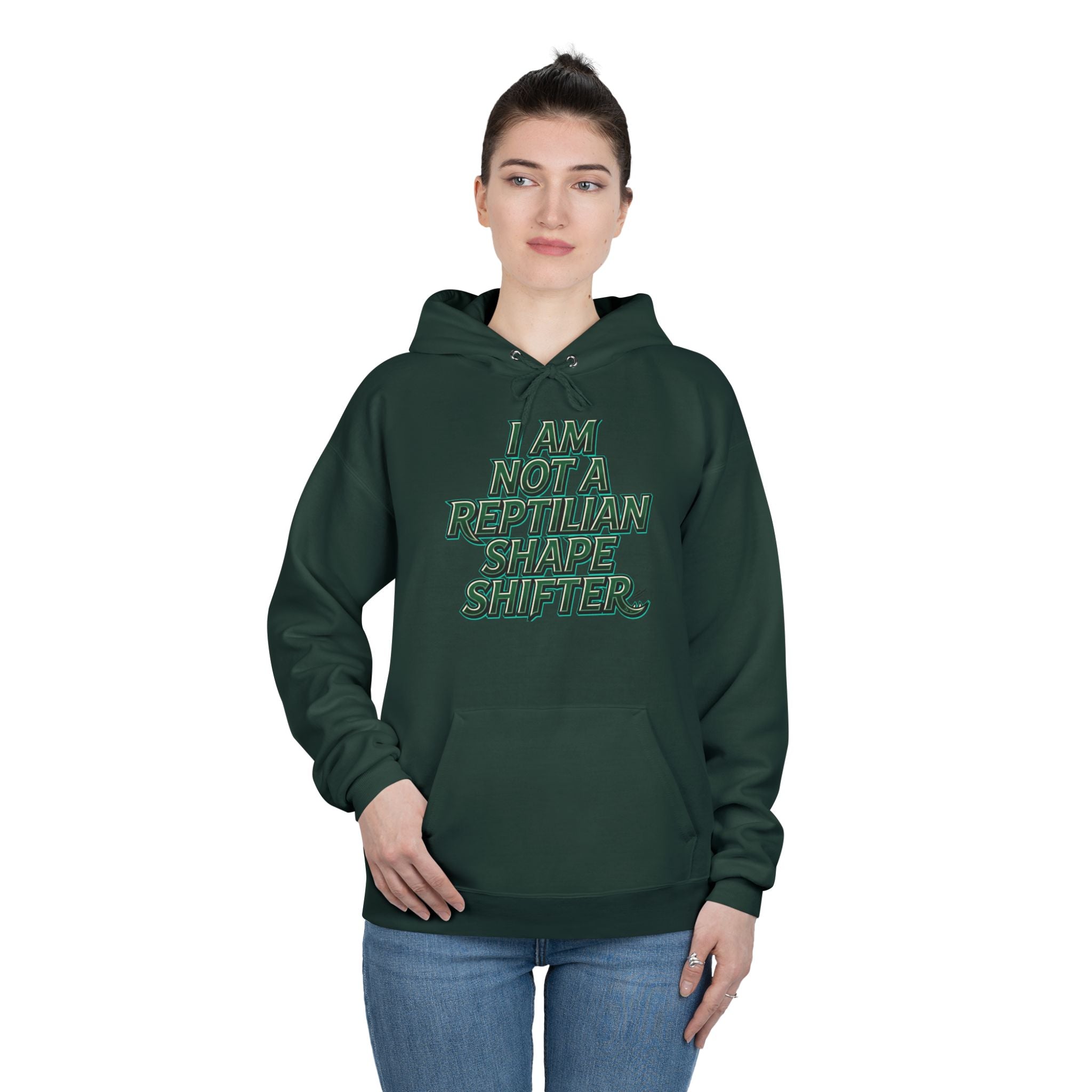 I Am Not A Reptilian Shape Shifter Hoodie – Statement Graphic Pullover