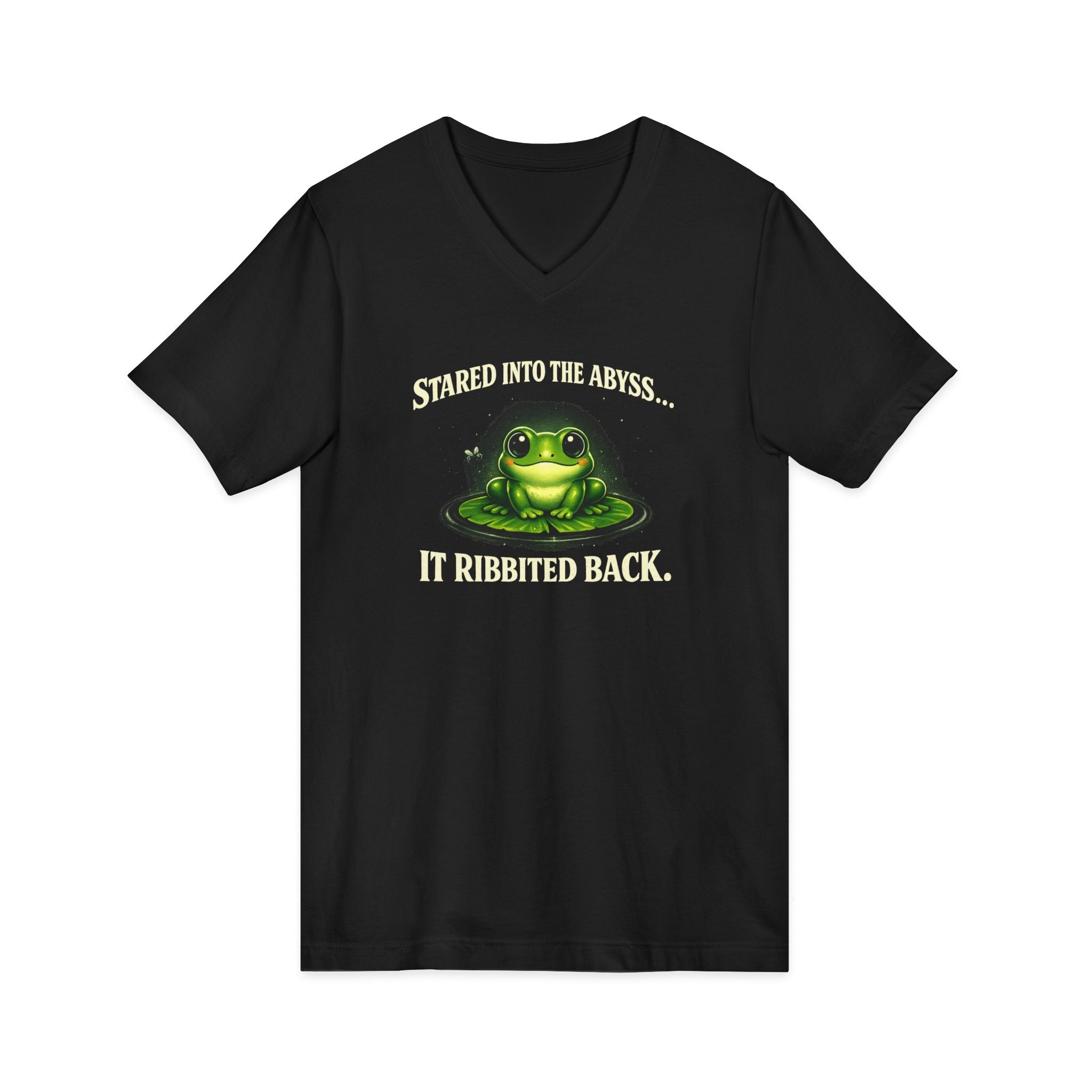 Frog Meditation V-Neck Tee – "Be Still and Know" Relaxing Frog Graphic Shirt