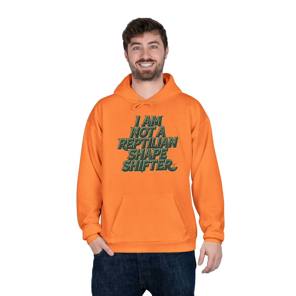 I Am Not A Reptilian Shape Shifter Hoodie – Statement Graphic Pullover