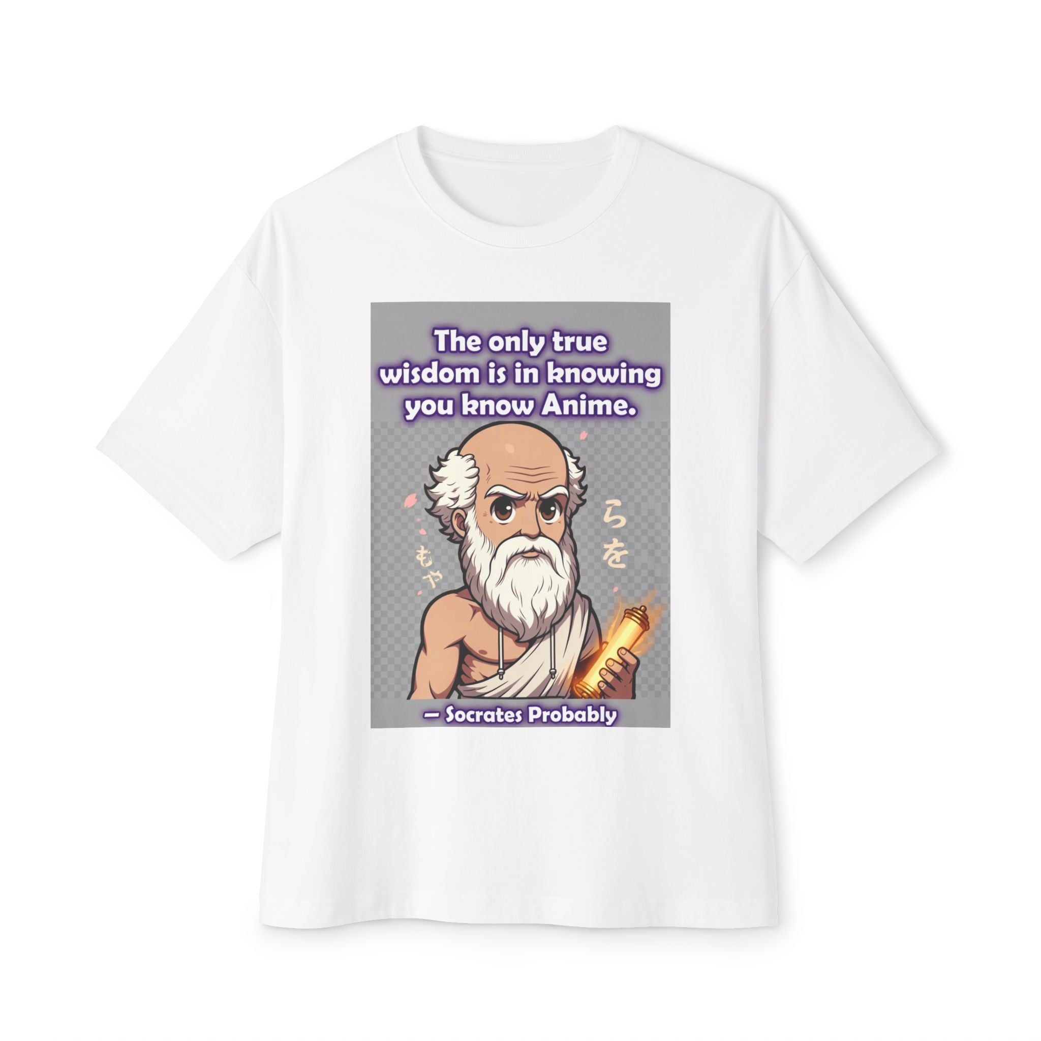 Ancient Philosopher Cartoon Saying "The only true wisdom is in knowing you know Anime" T-Shirt
