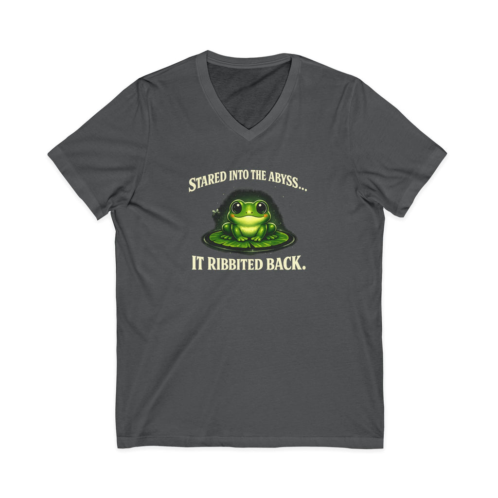 Frog Meditation V-Neck Tee – "Be Still and Know" Relaxing Frog Graphic Shirt