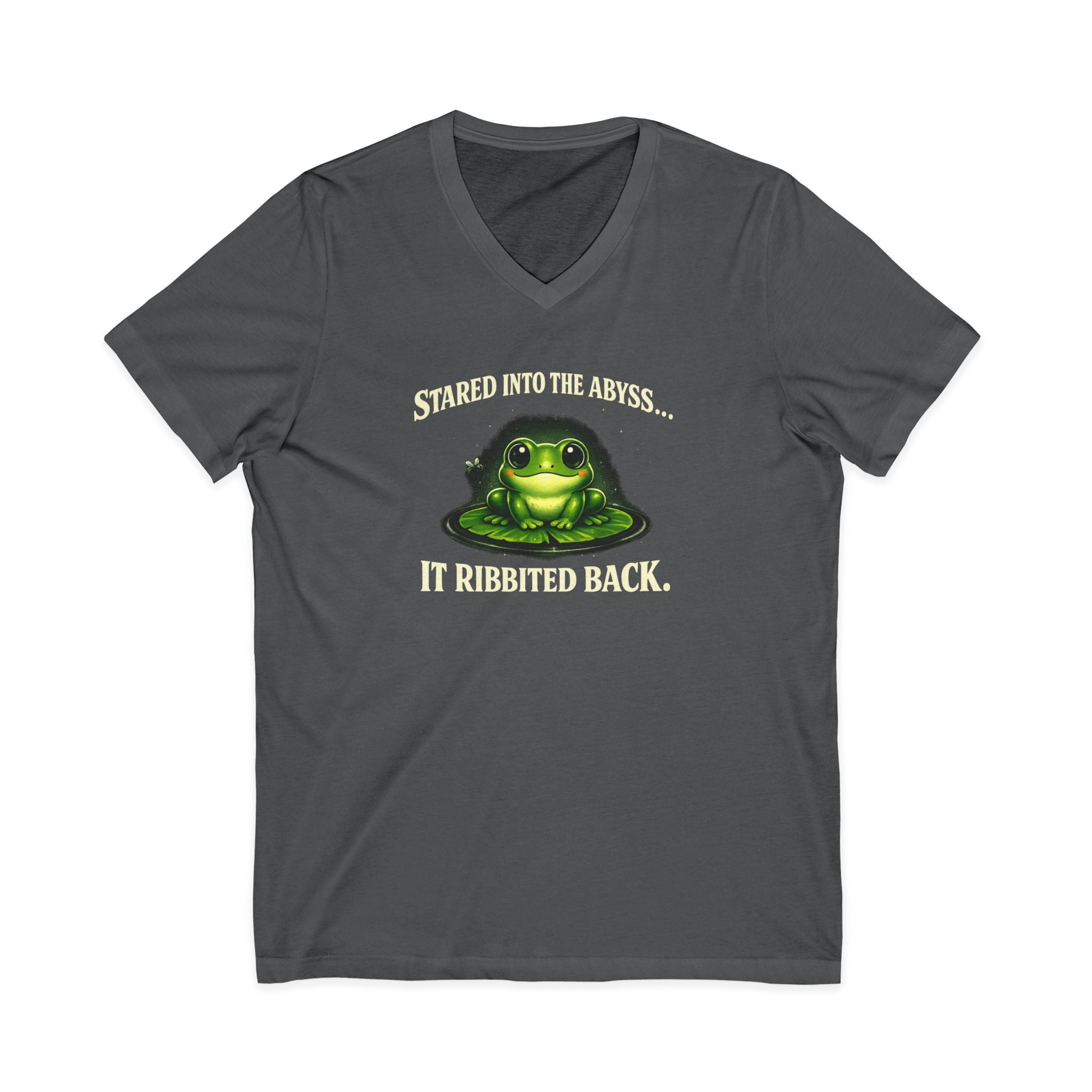 Frog Meditation V-Neck Tee – "Be Still and Know" Relaxing Frog Graphic Shirt