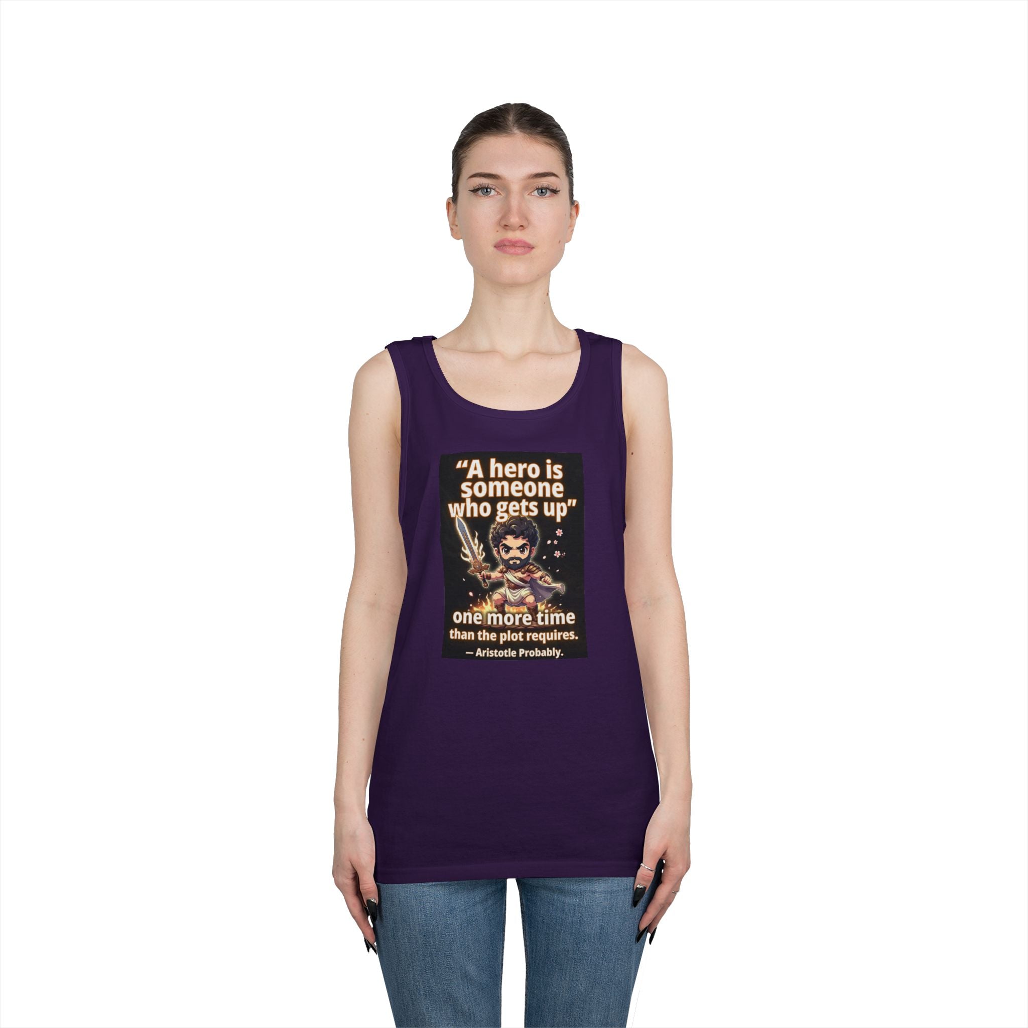 Hero Quote Tank Top — "A hero is someone who gets up" Inspirational Graphic Tank