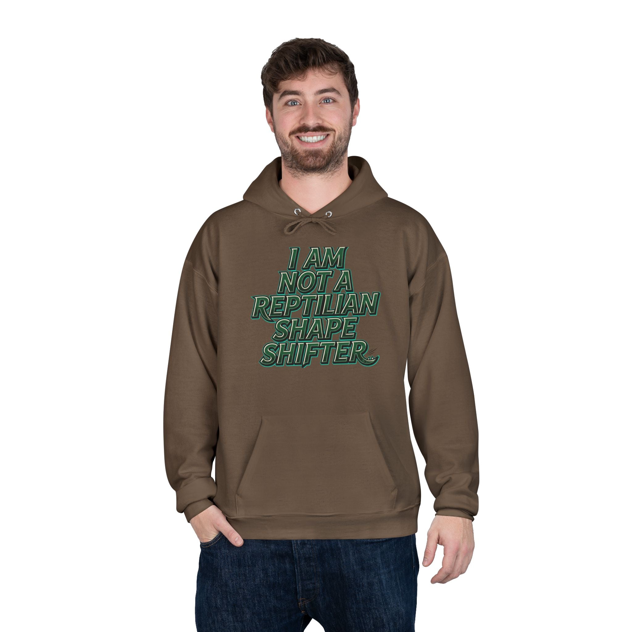 I Am Not A Reptilian Shape Shifter Hoodie – Statement Graphic Pullover