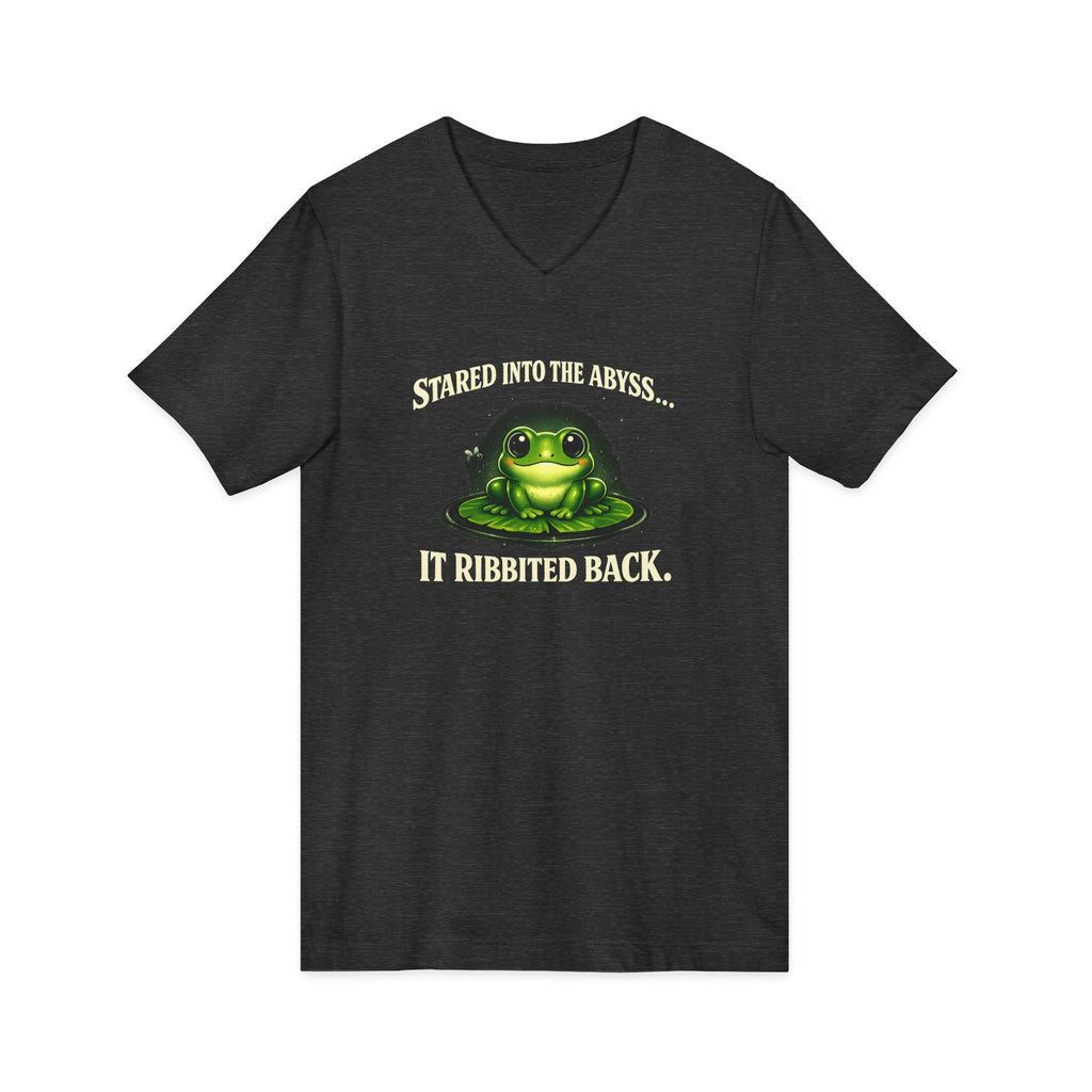 Frog Meditation V-Neck Tee – "Be Still and Know" Relaxing Frog Graphic Shirt
