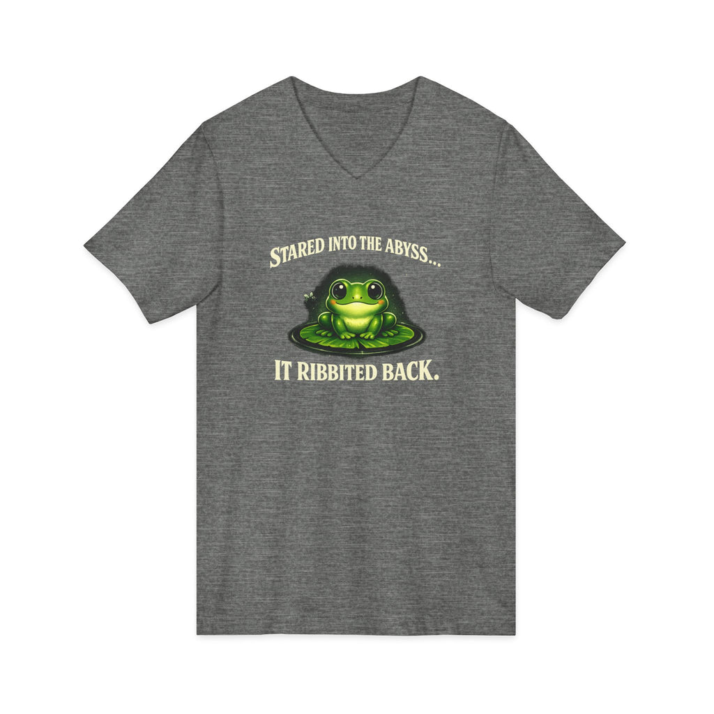 Frog Meditation V-Neck Tee – "Be Still and Know" Relaxing Frog Graphic Shirt