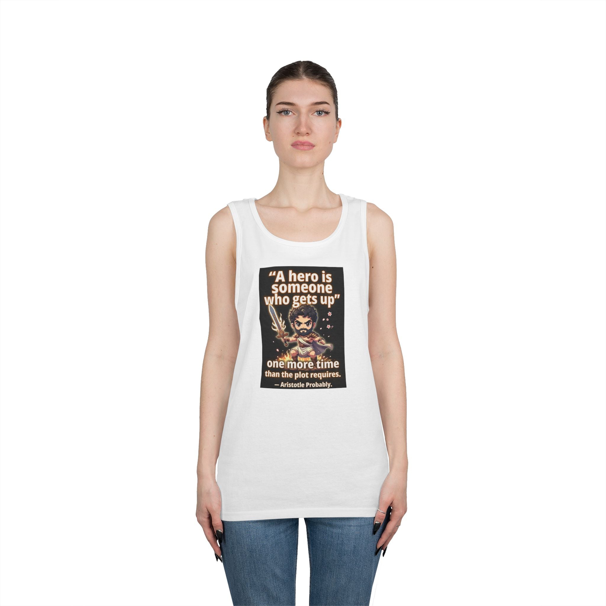 Hero Quote Tank Top — "A hero is someone who gets up" Inspirational Graphic Tank