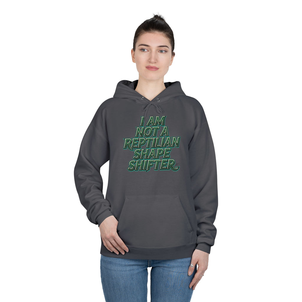 I Am Not A Reptilian Shape Shifter Hoodie – Statement Graphic Pullover