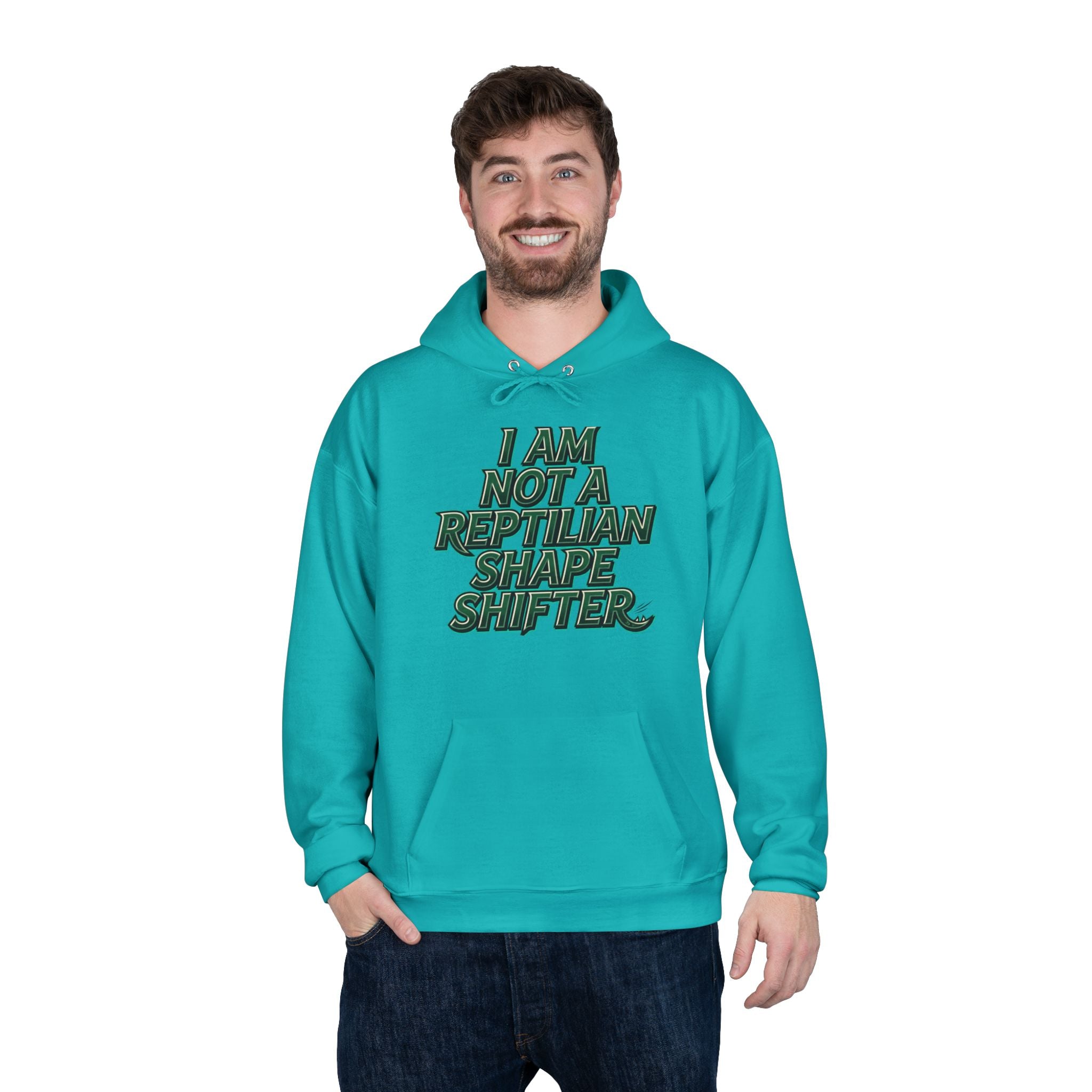 I Am Not A Reptilian Shape Shifter Hoodie – Statement Graphic Pullover