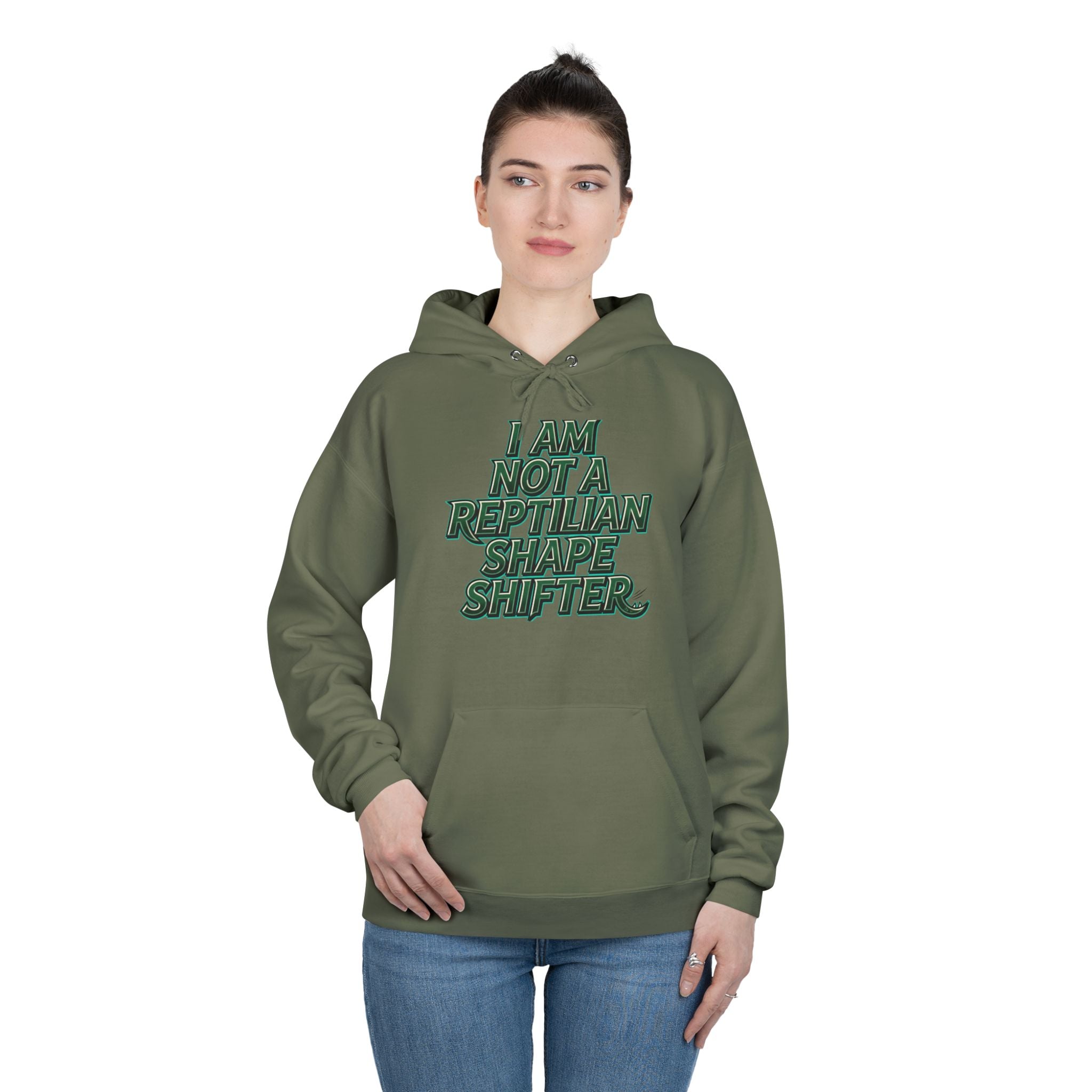 I Am Not A Reptilian Shape Shifter Hoodie – Statement Graphic Pullover