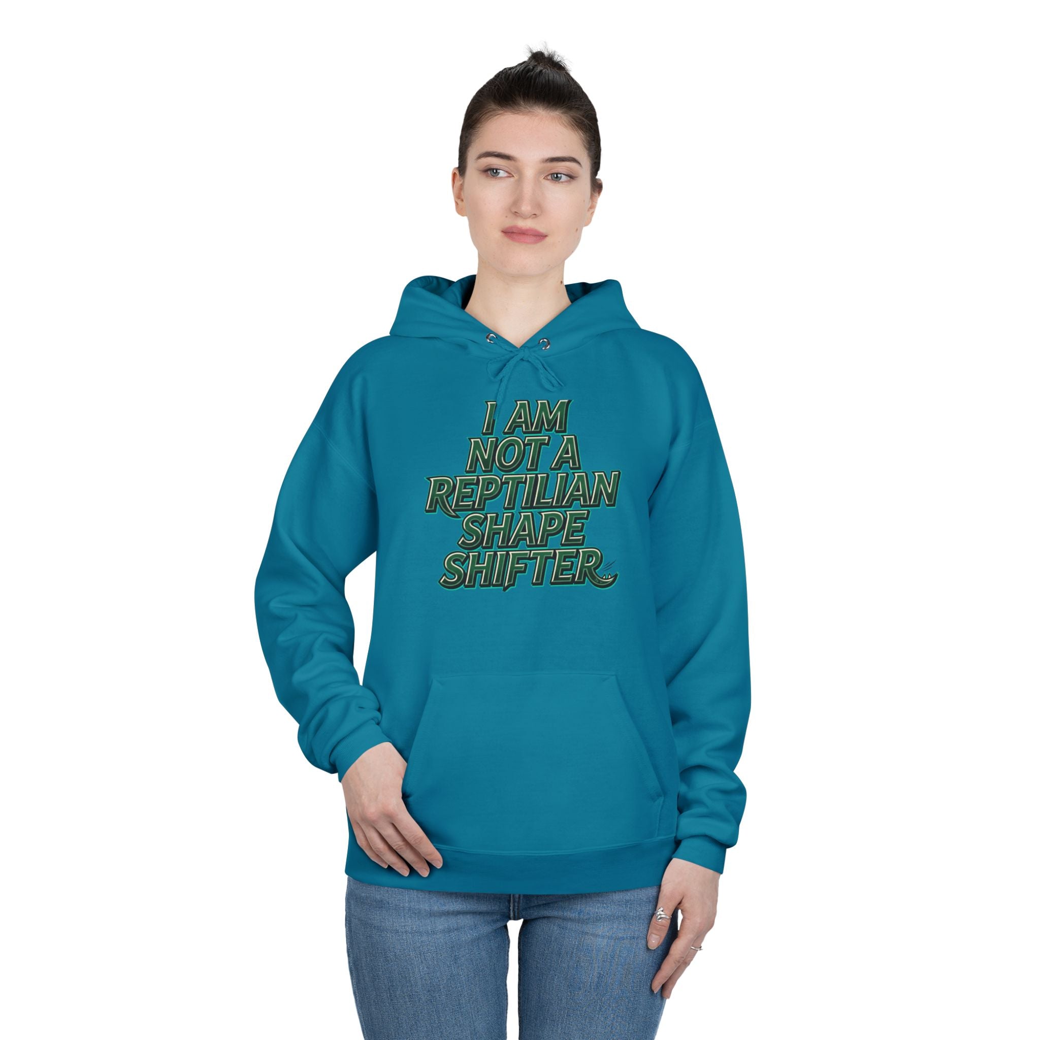 I Am Not A Reptilian Shape Shifter Hoodie – Statement Graphic Pullover