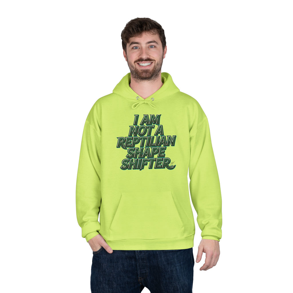 I Am Not A Reptilian Shape Shifter Hoodie – Statement Graphic Pullover