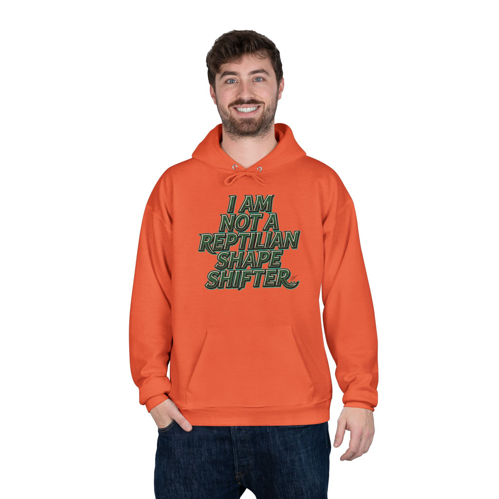 I Am Not A Reptilian Shape Shifter Hoodie – Statement Graphic Pullover