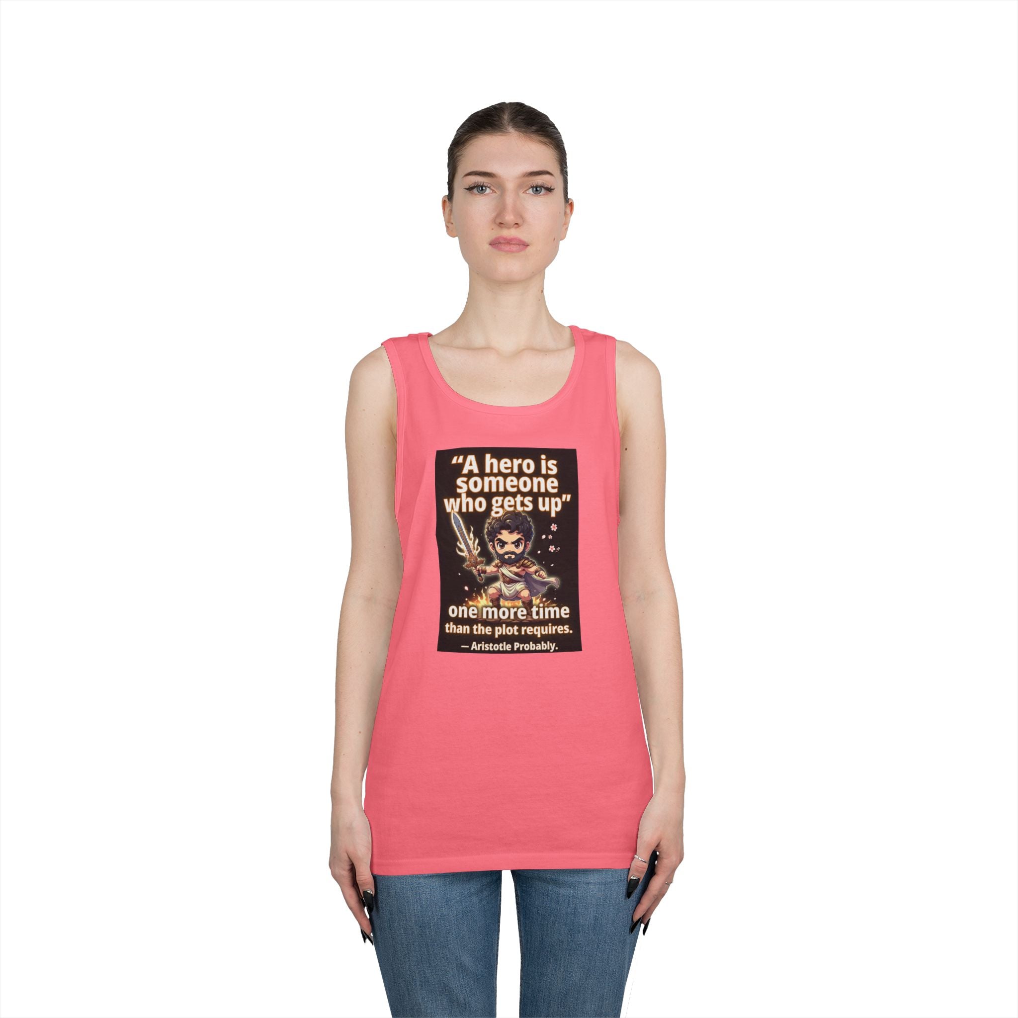 Hero Quote Tank Top — "A hero is someone who gets up" Inspirational Graphic Tank