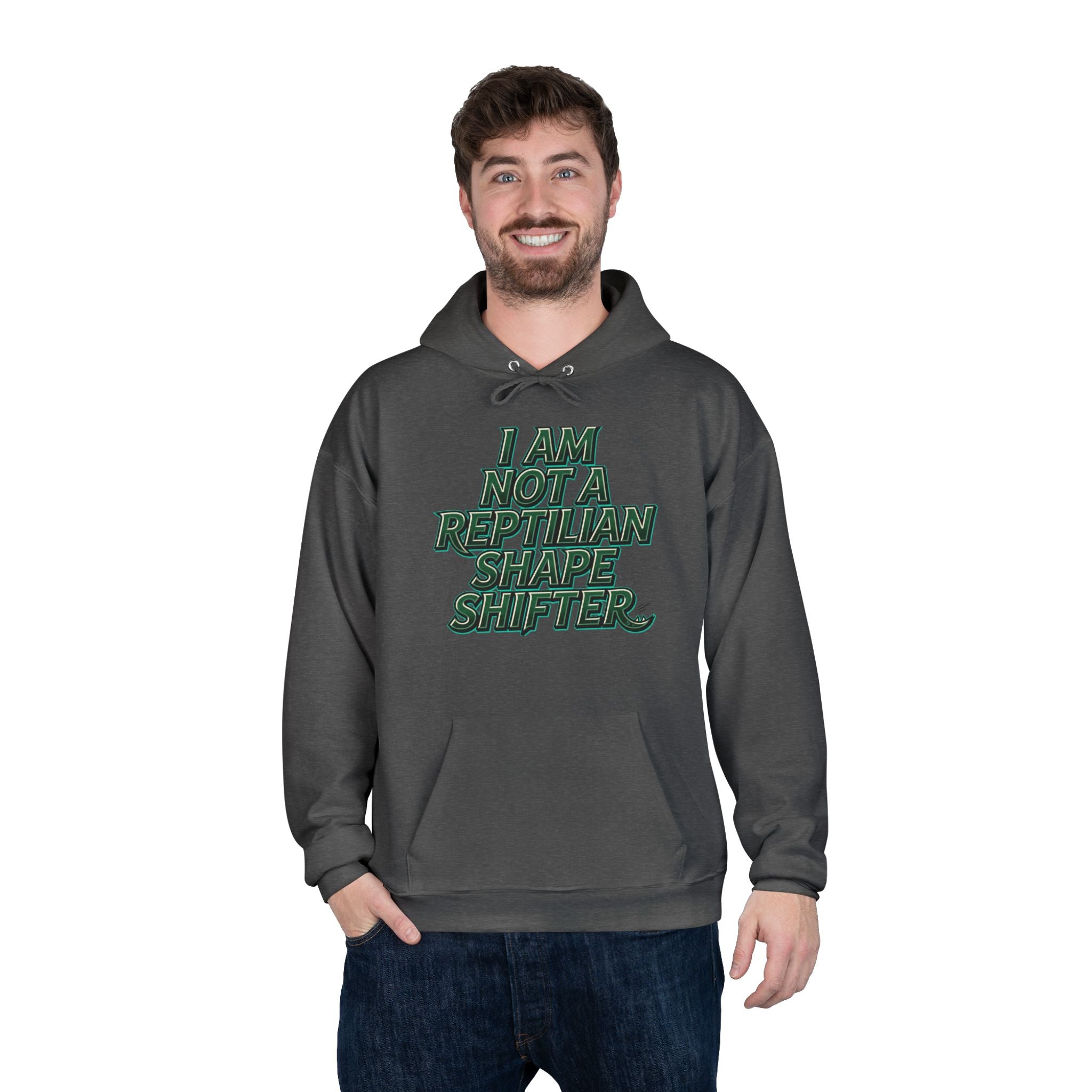 I Am Not A Reptilian Shape Shifter Hoodie – Statement Graphic Pullover