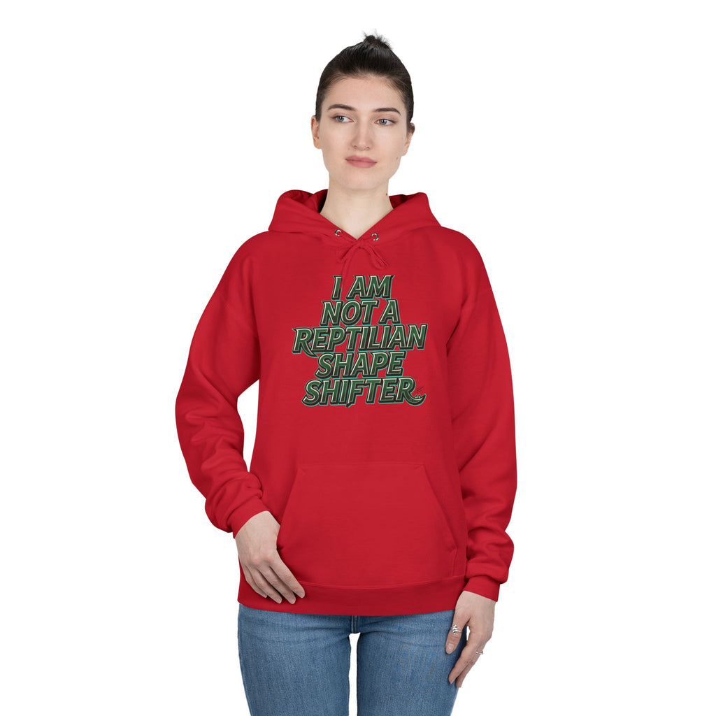 I Am Not A Reptilian Shape Shifter Hoodie – Statement Graphic Pullover