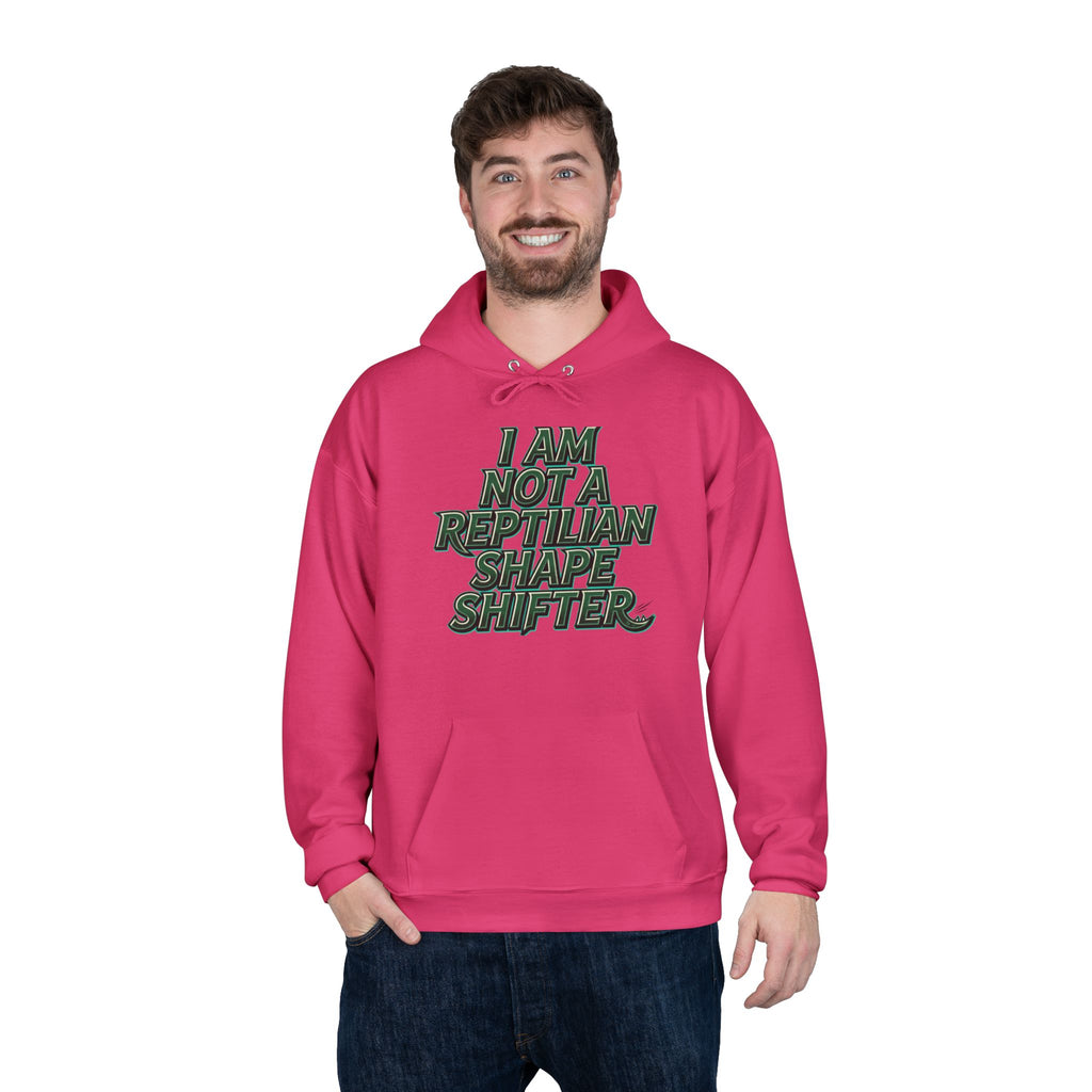 I Am Not A Reptilian Shape Shifter Hoodie – Statement Graphic Pullover