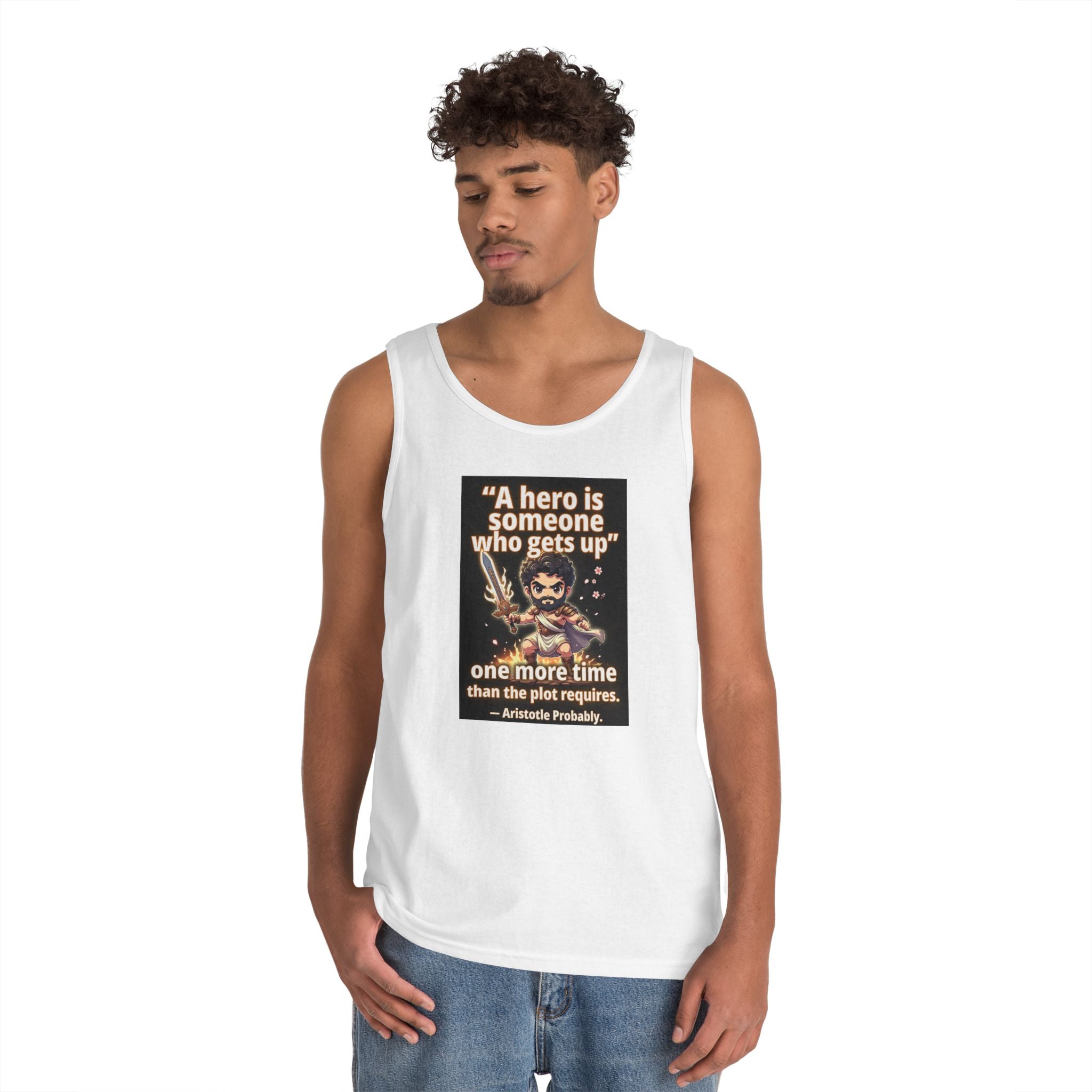Hero Quote Tank Top — "A hero is someone who gets up" Inspirational Graphic Tank