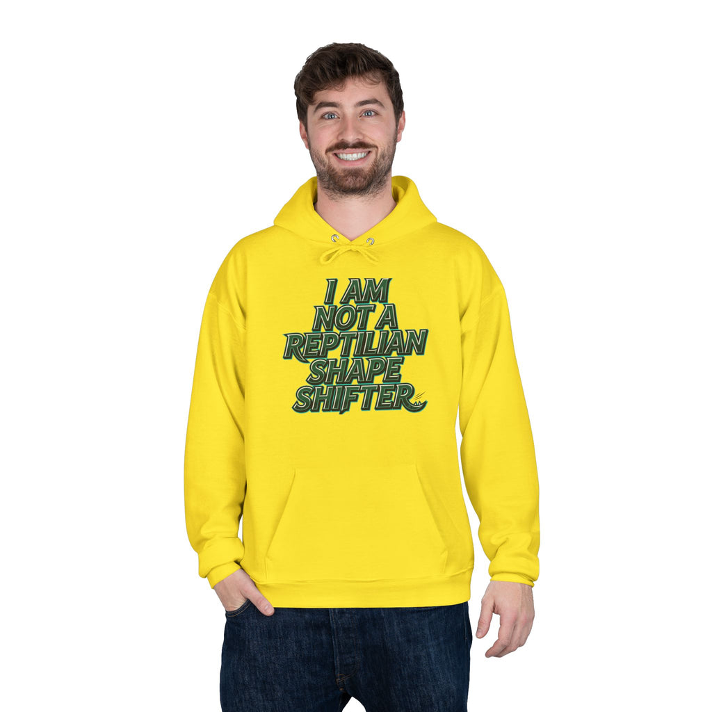 I Am Not A Reptilian Shape Shifter Hoodie – Statement Graphic Pullover
