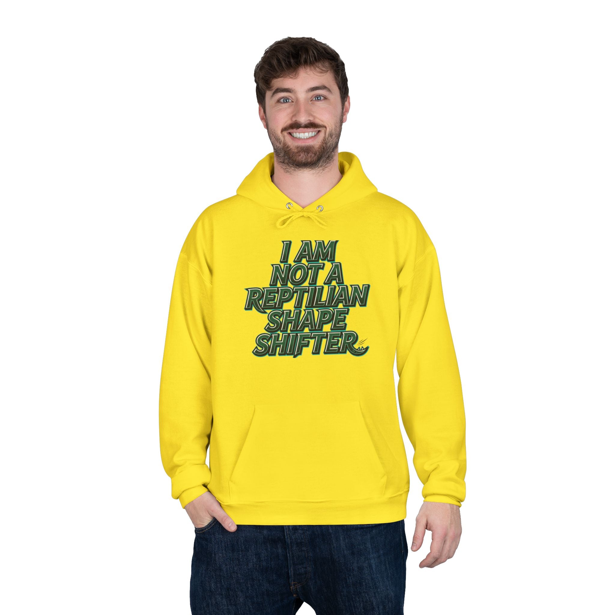 I Am Not A Reptilian Shape Shifter Hoodie – Statement Graphic Pullover
