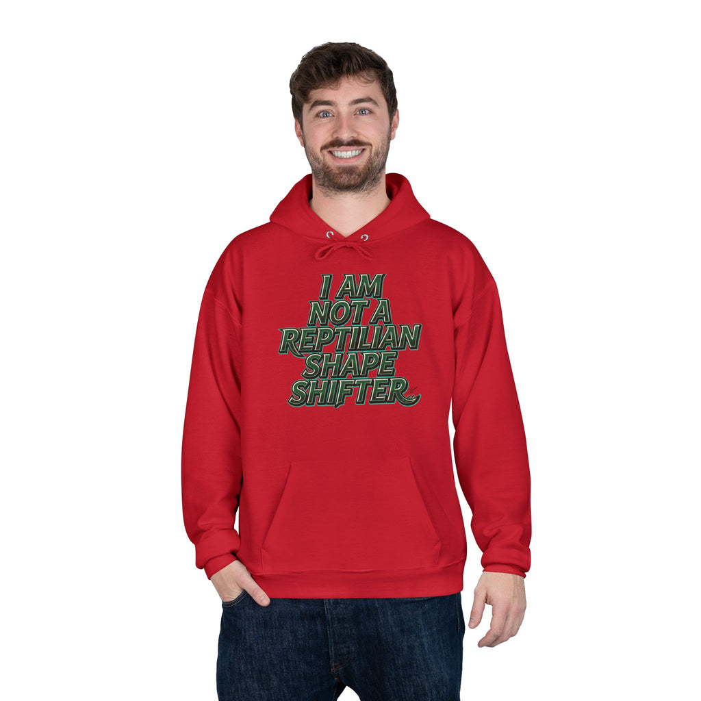 I Am Not A Reptilian Shape Shifter Hoodie – Statement Graphic Pullover