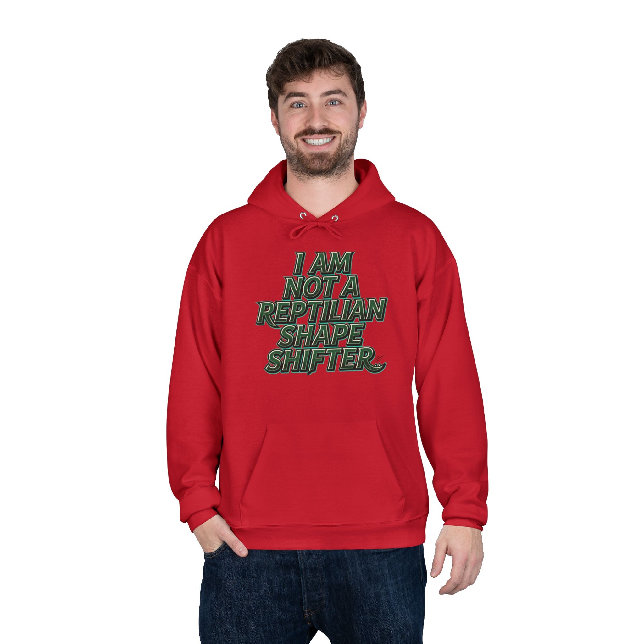 I Am Not A Reptilian Shape Shifter Hoodie – Statement Graphic Pullover