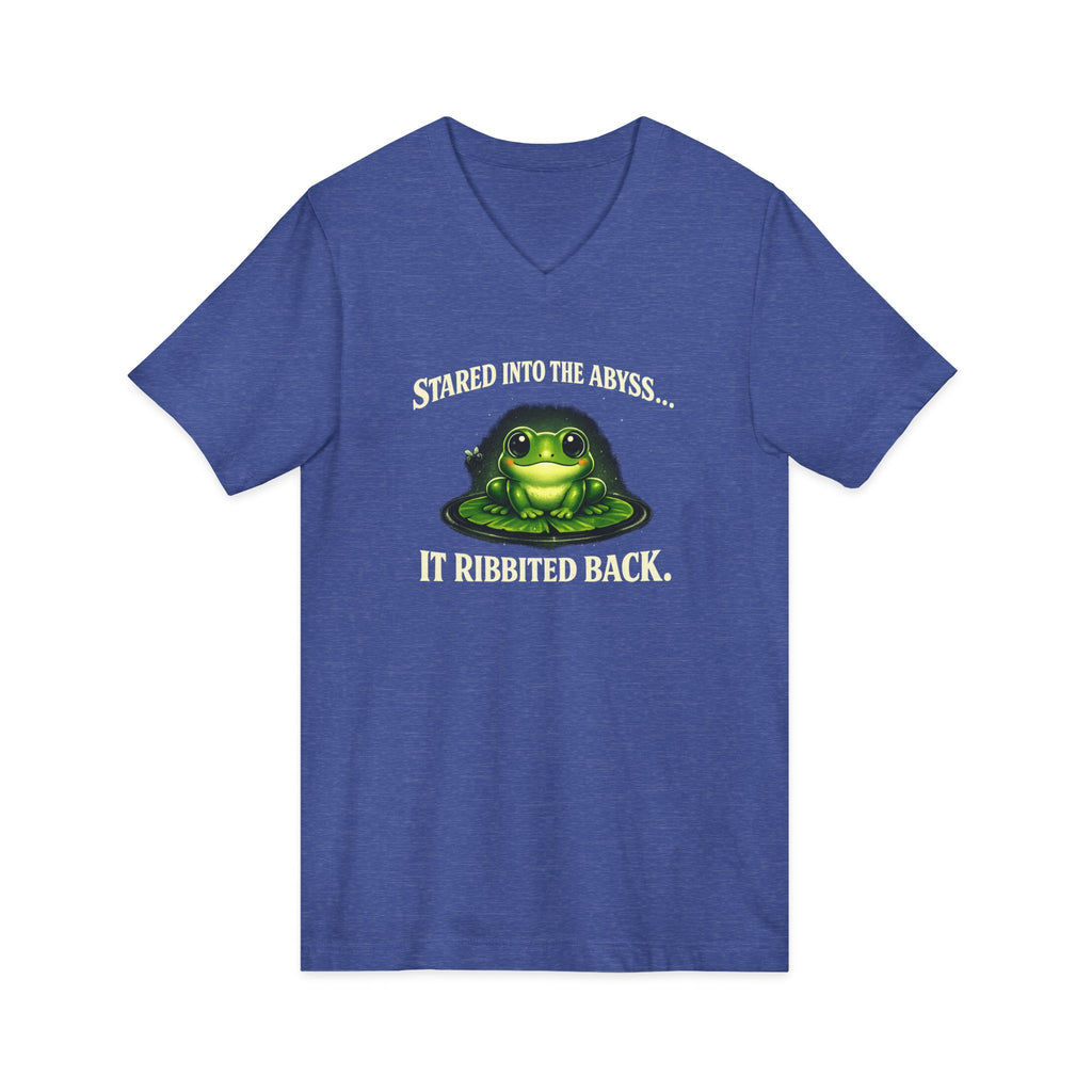 Frog Meditation V-Neck Tee – "Be Still and Know" Relaxing Frog Graphic Shirt
