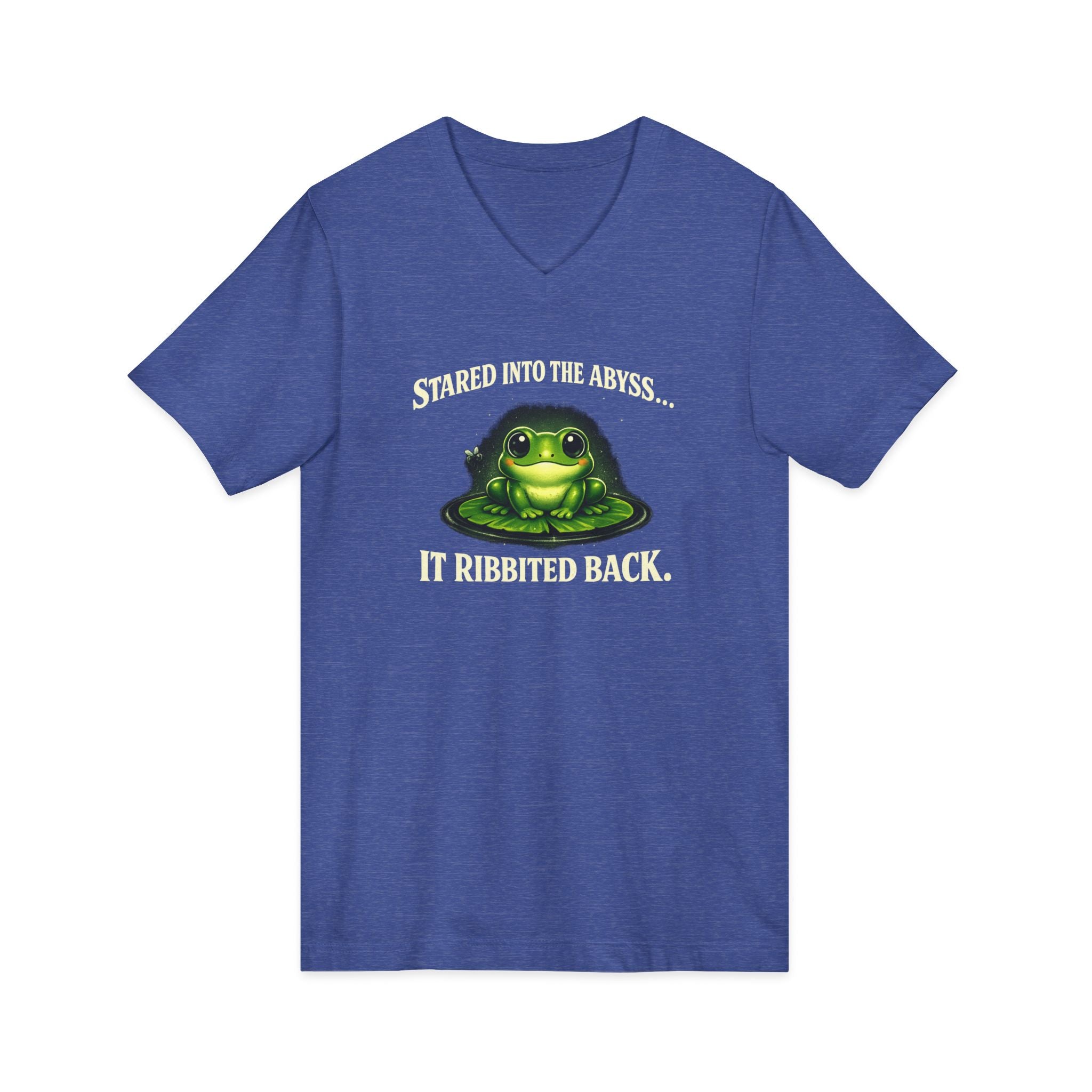 Frog Meditation V-Neck Tee – "Be Still and Know" Relaxing Frog Graphic Shirt