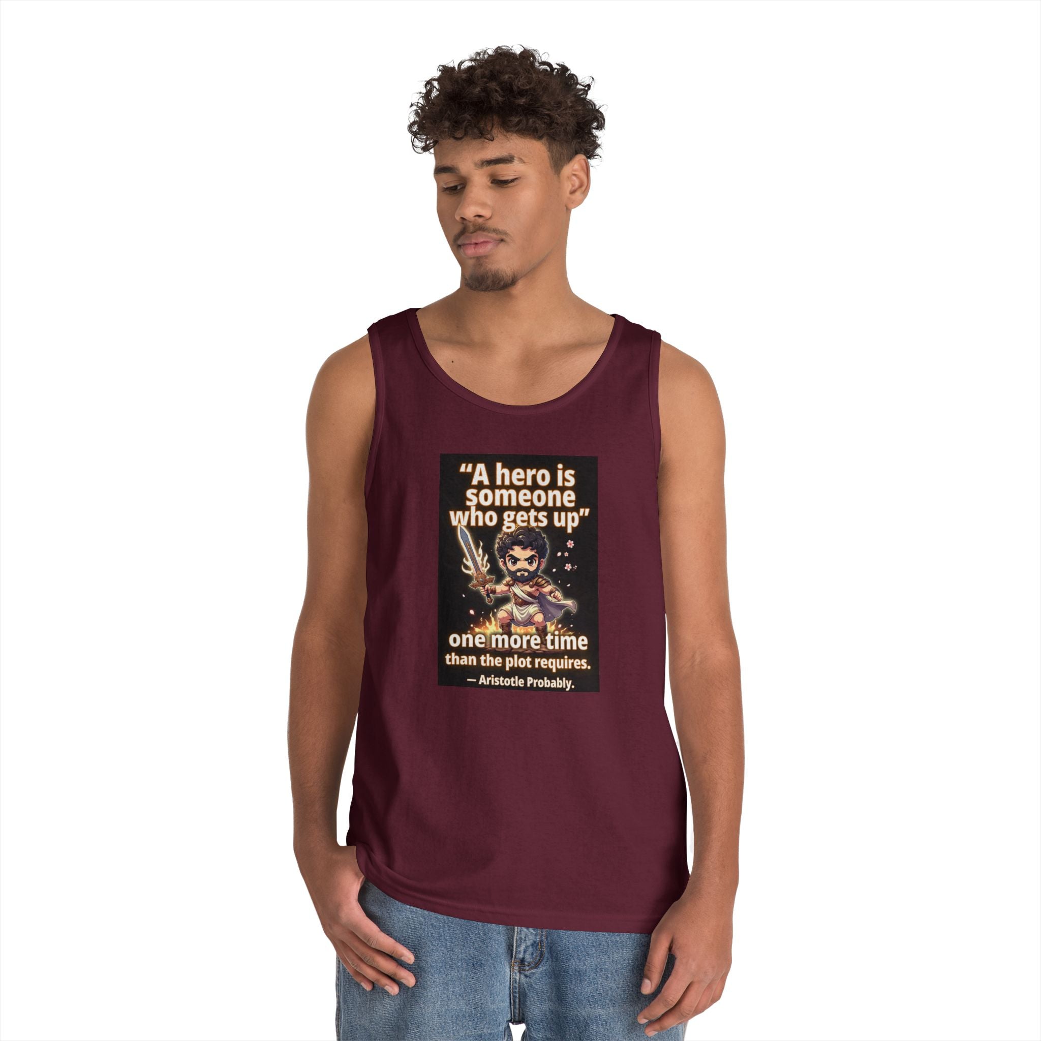 Hero Quote Tank Top — "A hero is someone who gets up" Inspirational Graphic Tank