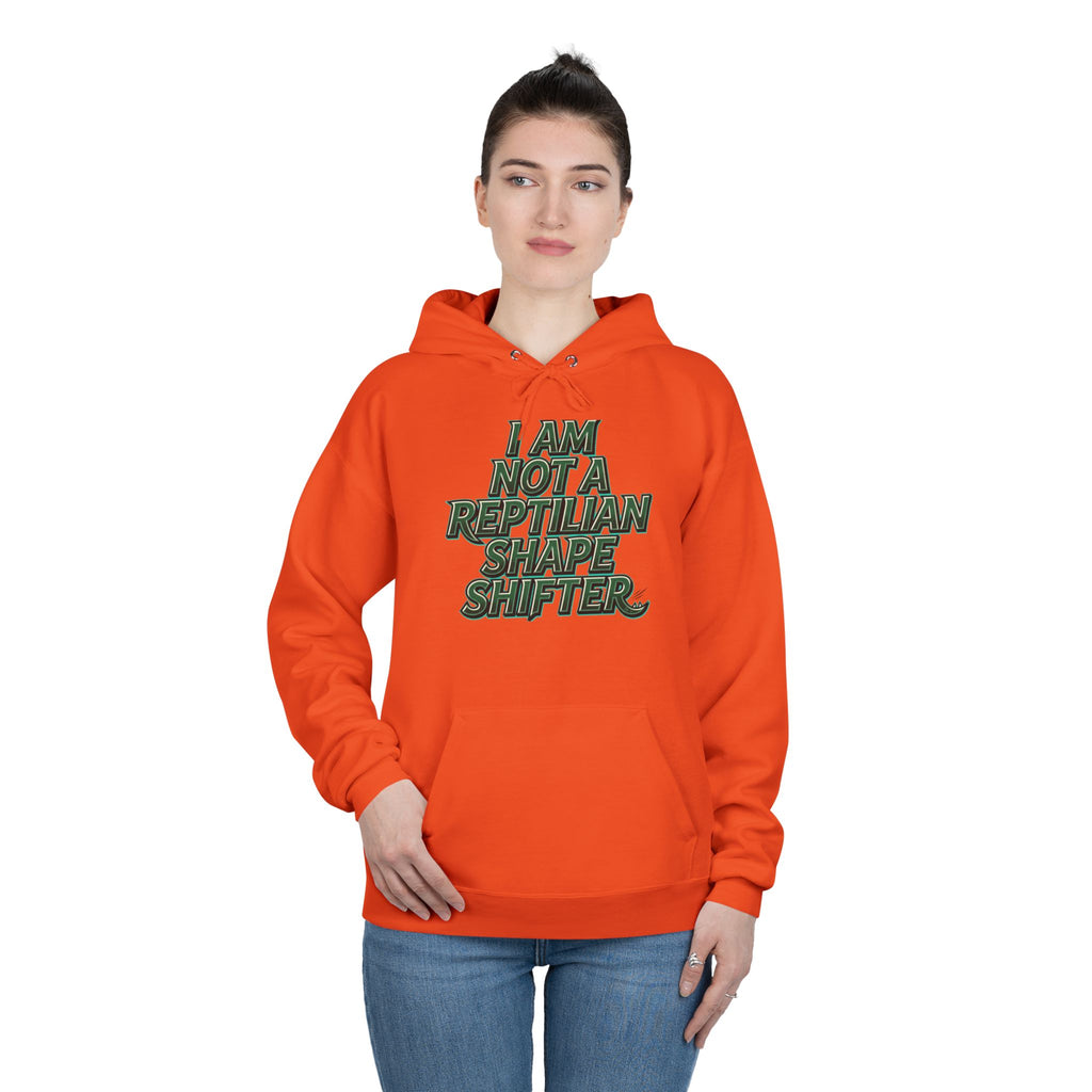 I Am Not A Reptilian Shape Shifter Hoodie – Statement Graphic Pullover