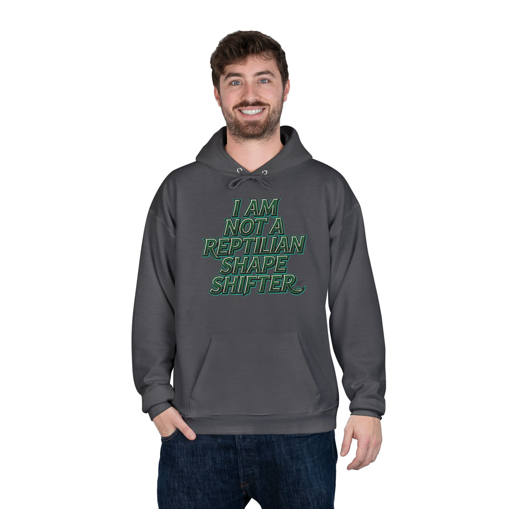 I Am Not A Reptilian Shape Shifter Hoodie – Statement Graphic Pullover